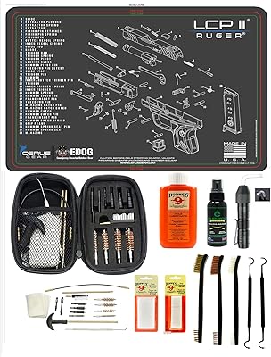 EDOG 29 Pc Pistol Cleaning System - Compatible with Ruger LCP II - Schematic (Exploded View) Mat, Range Warrior Universal .22 9mm - .45 Kit & Clenzoil CLP & Gun Oil & Patchs