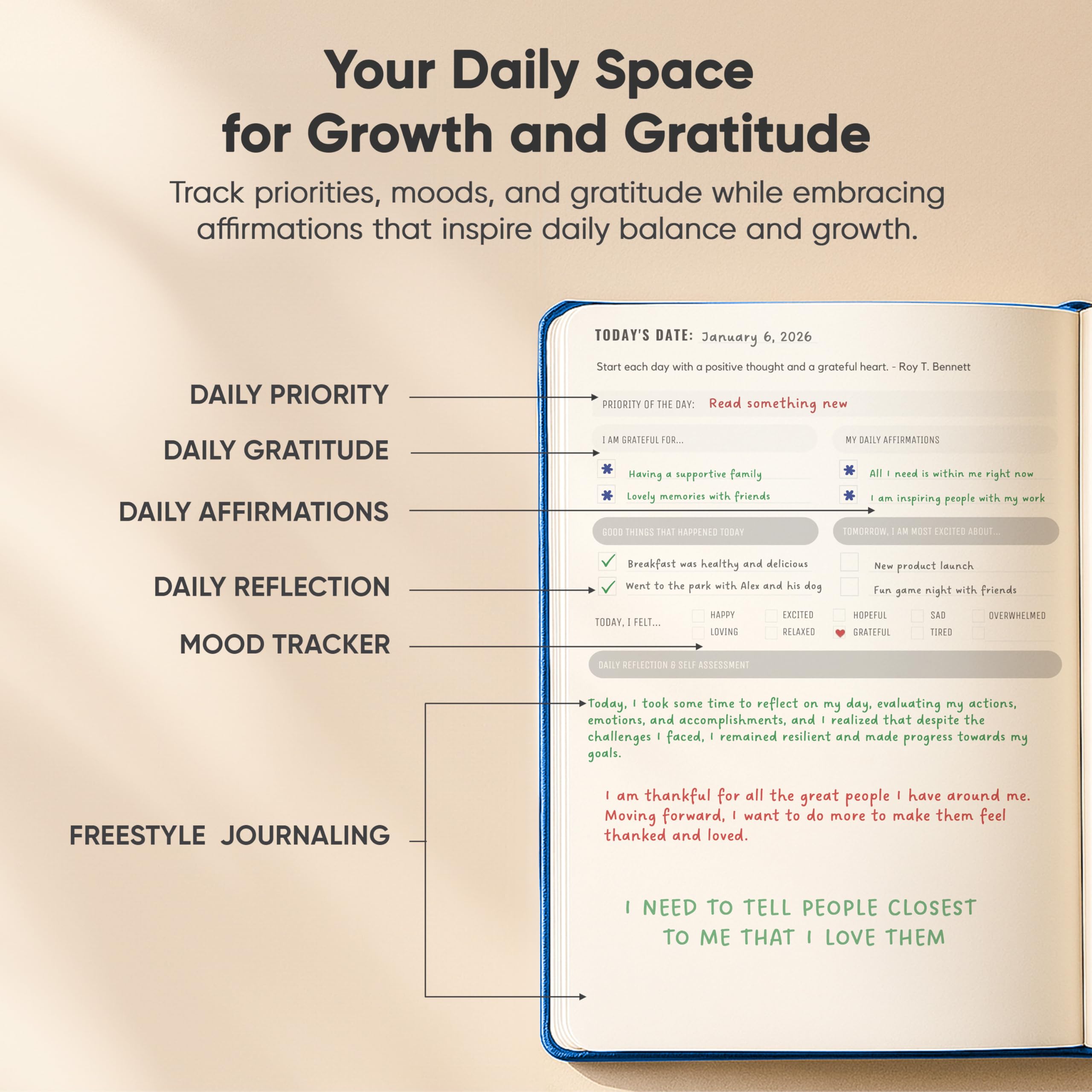 Diario para hombres y mujeres – Diario de gratitud, diario de salud mental y cuidado personal para mujeres y hombres – A5 – Azul – Productivity Store