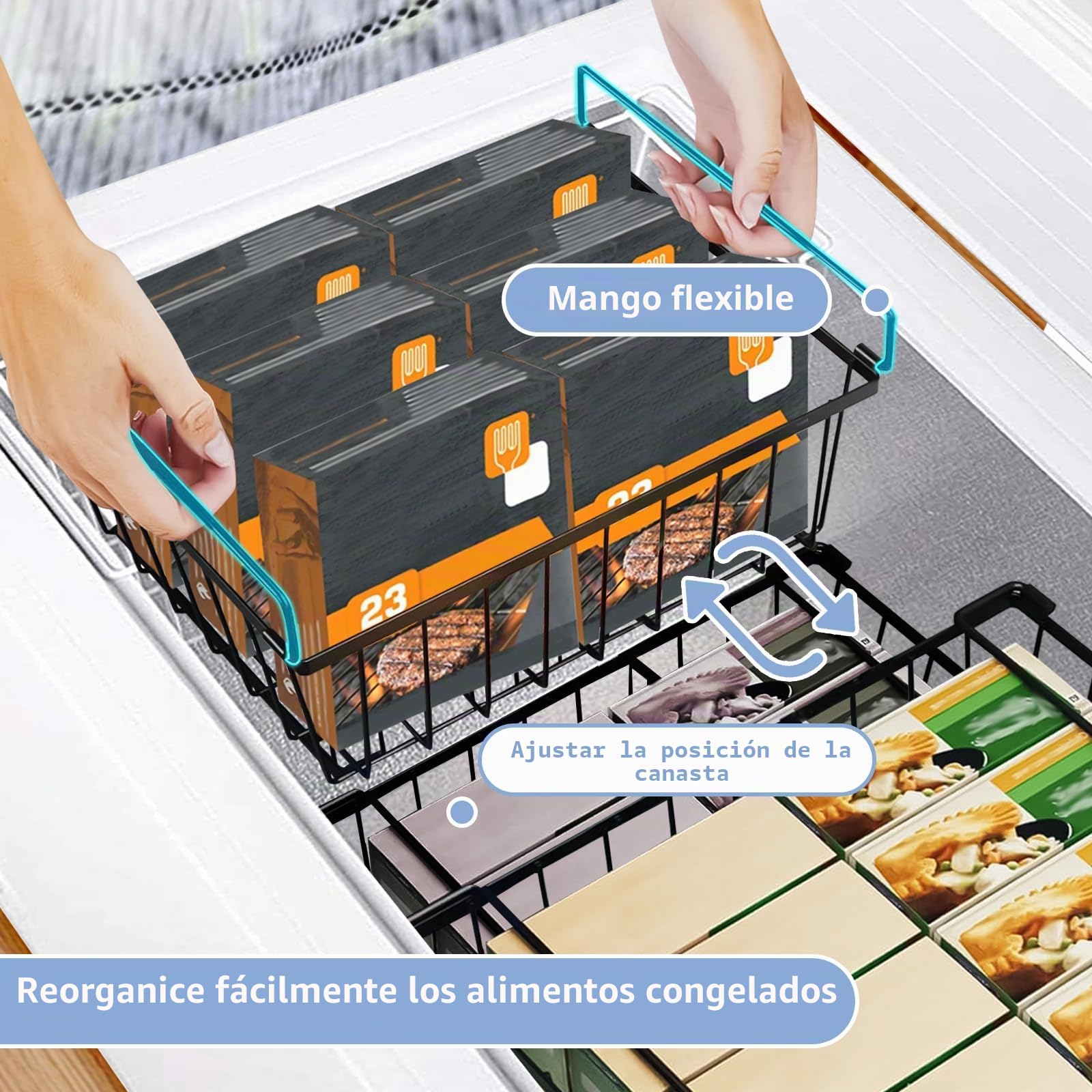 mumisuto Cesta para Congelador, 3 Cestas Apilables Organizadores Arcon Congelador con Asas, Cestas de Almacenamiento para el Hogar, para Congeladores de 5 a 7 Pies Cúbicos