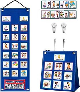 KIKIGOAL Kids Visual Schedule Calendar Chart, 2 in 1 Autism Daily Chore Routine Chart With 70 Cards Autism Learning Materials Kids Visual Behavioral Tool Wall Planner for Home School
