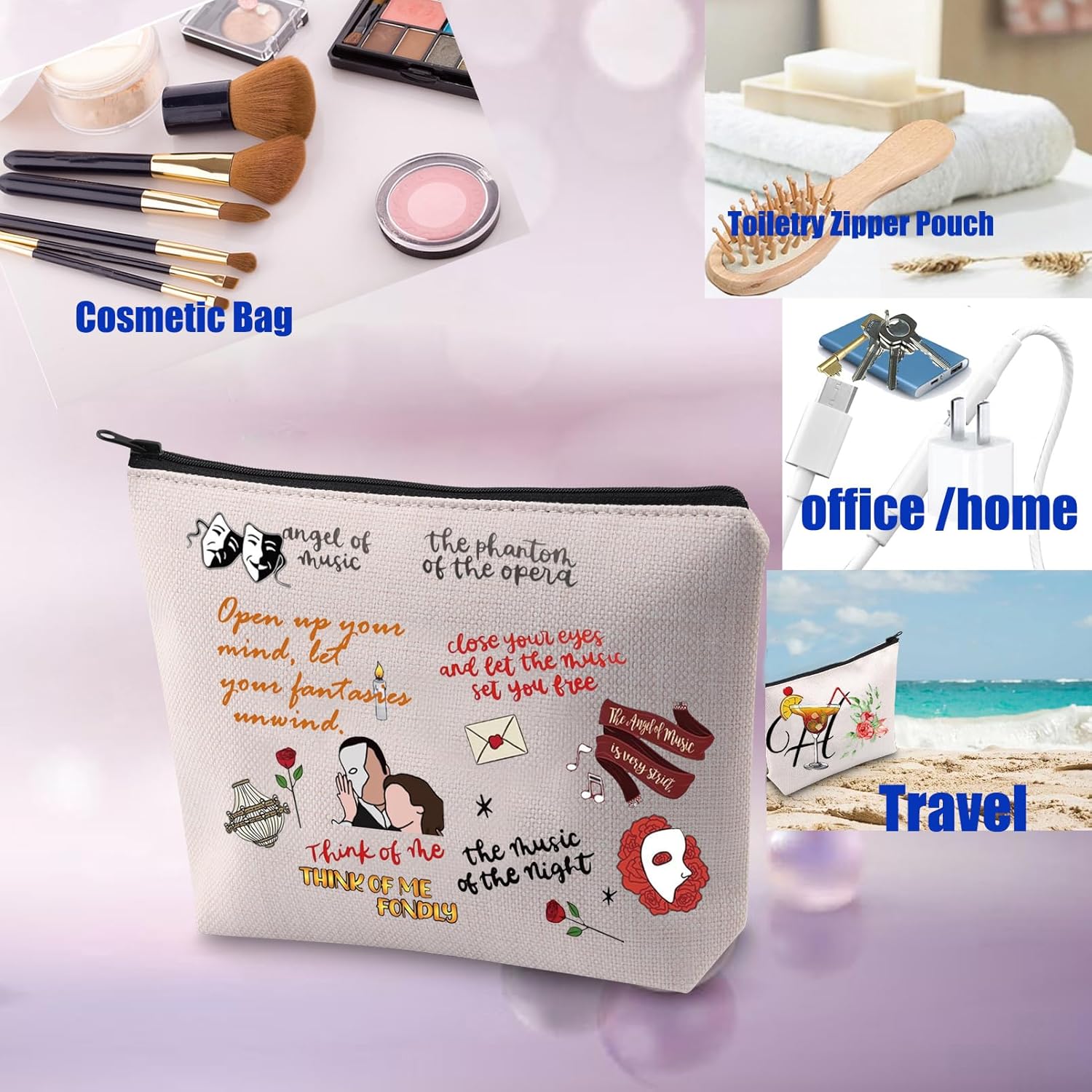 PXTIDY Opera Drama Inspired Makeup Bag Mask Cosmetic Bag Musical Theatre Lover Gift - Image 5