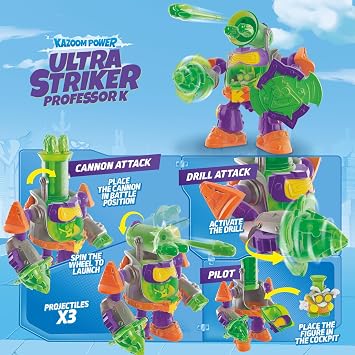 SUPERTHINGS RIVALS OF KABOOM - Ultra Striker Professor K Robot from the Animated Series Superthings Kazoom Power, Contains Figure, Exclusive Superthing, 3 Projectiles and Accessory