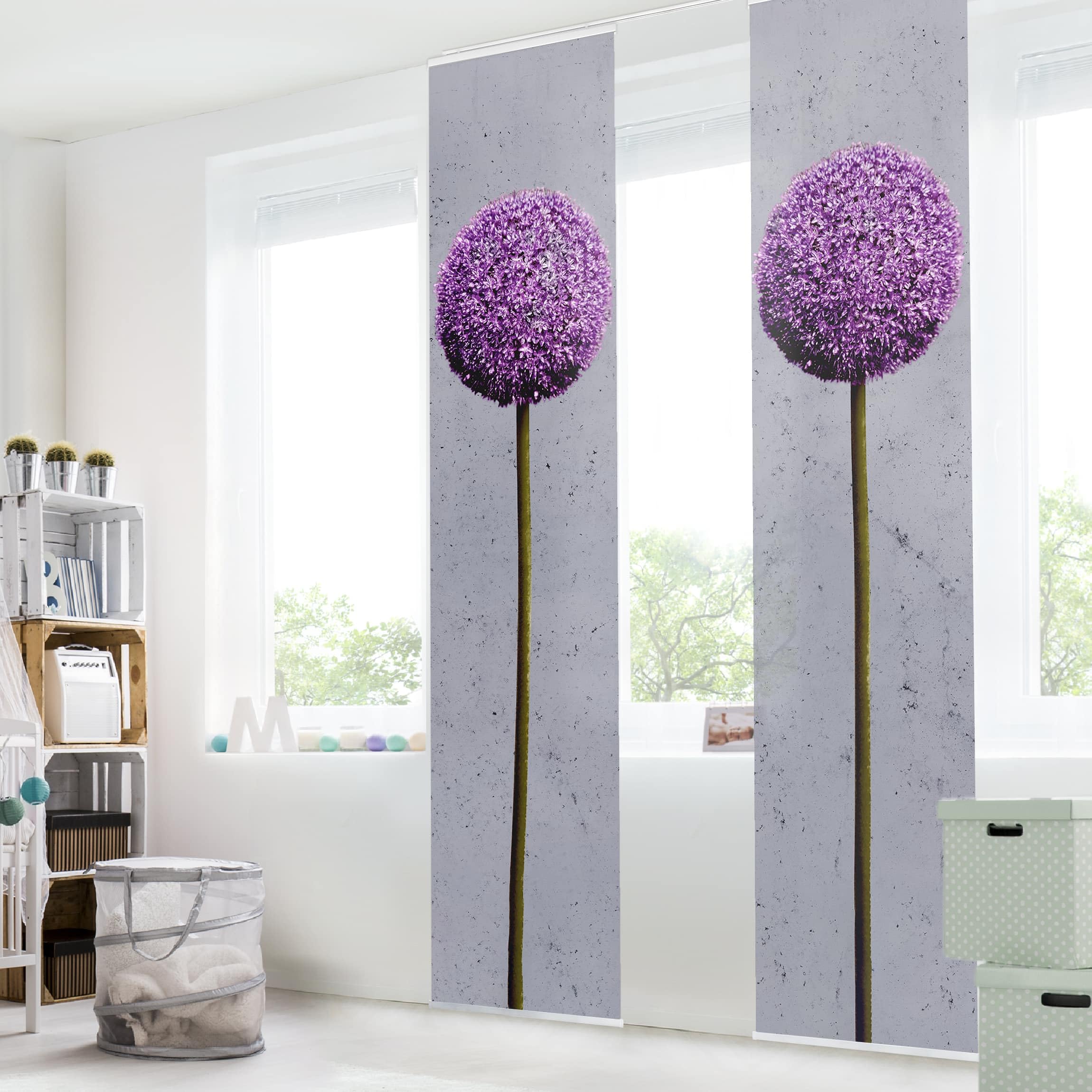Schiebegardine halbtransparent 60er Paneel Klett Blumen Textil lichtdurchlässig - Motiv Modern Flächenvorhang Wohnzimmer Schlafzimmer 1017 (120x250 cm - 2er Set)