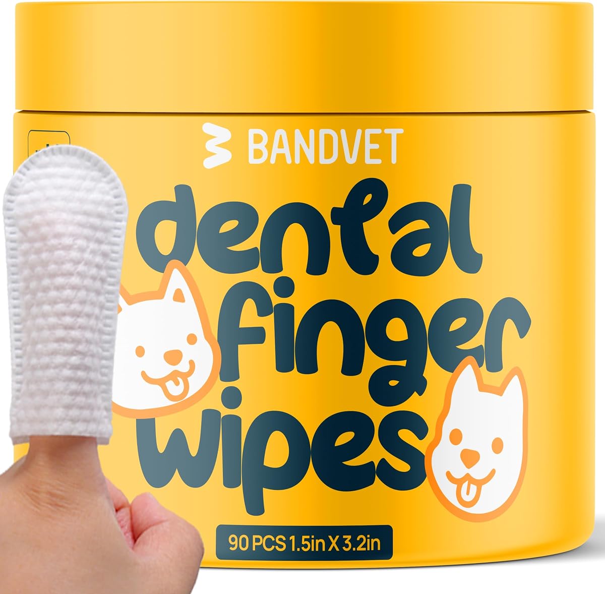 Pack of 90 Dog Teeth Cleaning Wipes - No-Rinse Dog Toothbrush & Effective Dog Dental Wipes (1.5 x 3.15 in)