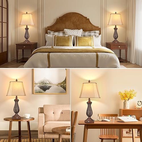 Miniatura 6 de Juego de 2 lámparas de mesa regulables de 3 vías para dormitorio, lámparas táctiles de 30 pulgadas de alto para sala de estar con puertos USB y tipo