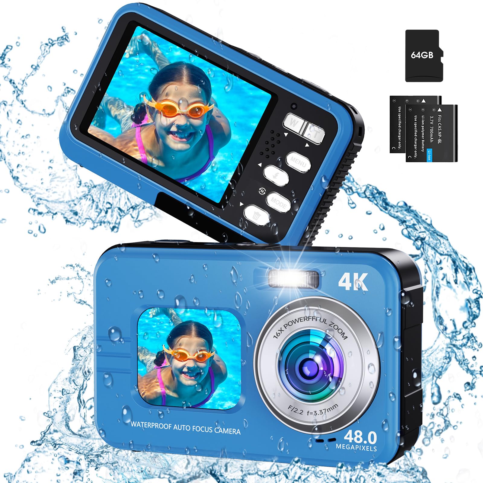 Underwater camera capturing clear video with anti-shake feature enabled, compared to a blurry image with anti-shake off.