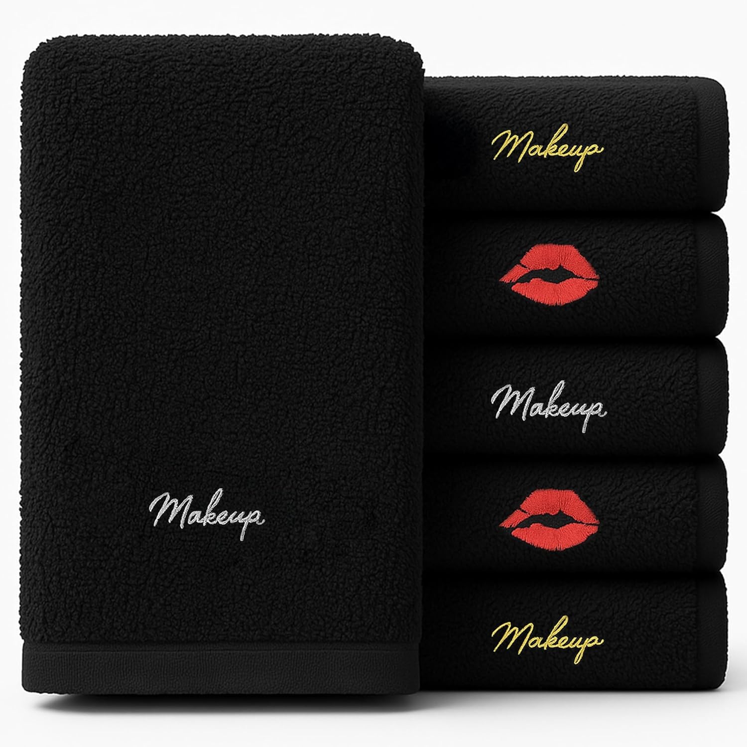 RIVERSIDE Black Makeup Towels – Pack of 6 13 by 13 Inches Soft Cotton Makeup Washcloths for Face – Reusable, Quick-Dry Makeup Remover Towels for Bathroom, Spa & Salon – Gentle on Skin