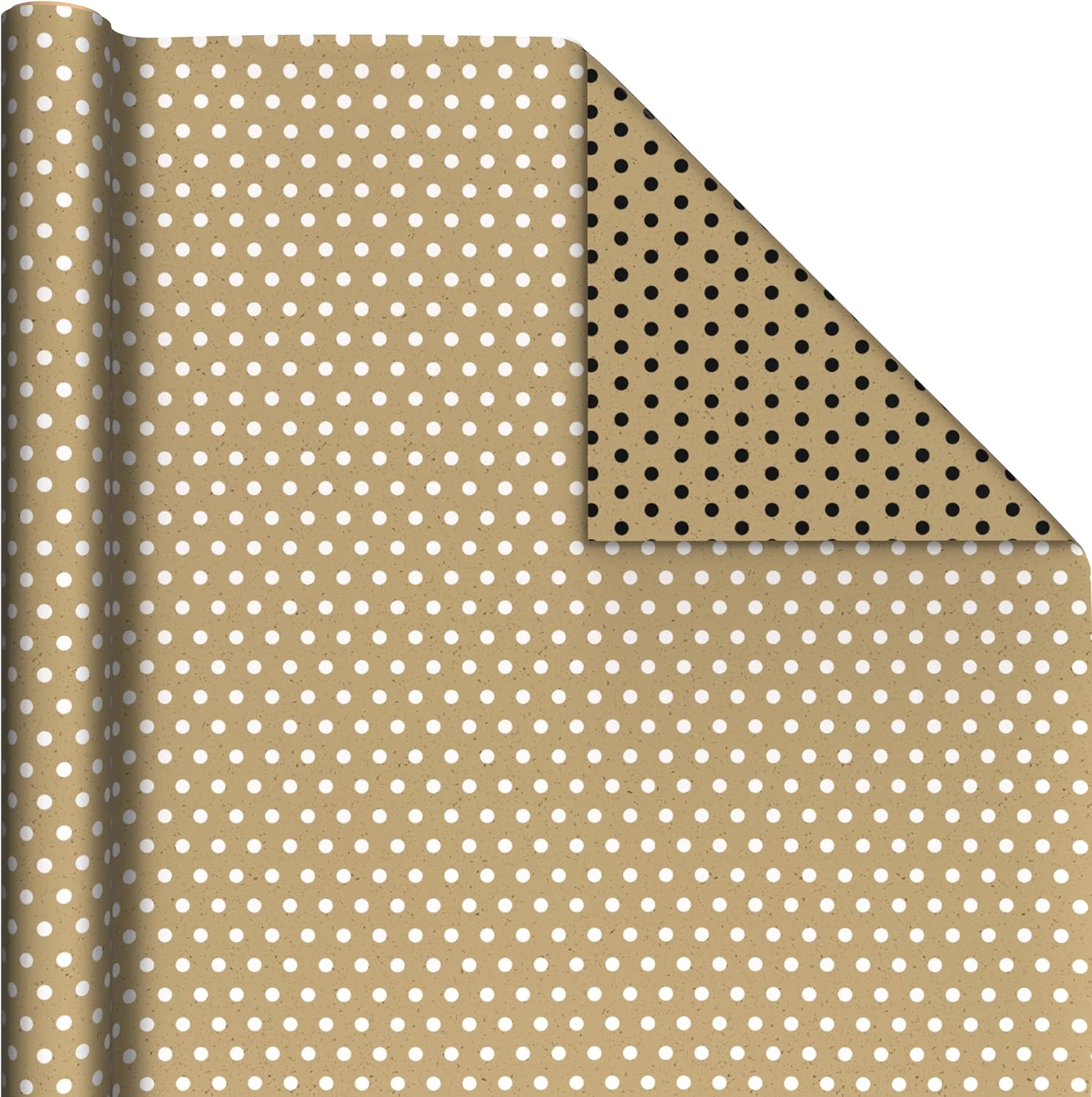 Hallmark Bulk Kraft Reversible Wrapping Paper Rolls (2 Rolls: 160 Sq. Ft. Total) Black Polka Dots, White Stripes for Birthdays, Weddings, Graduations, Baby Showers, Holidays