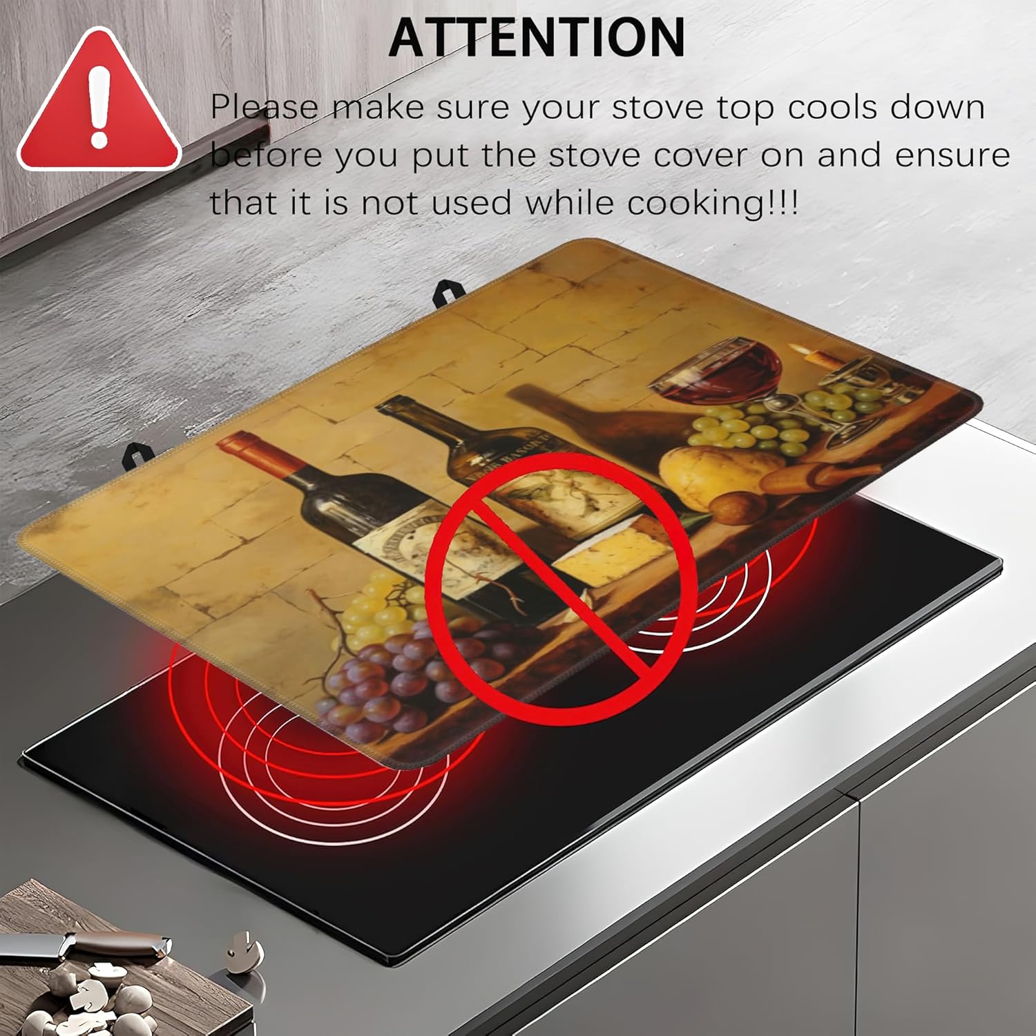 Electric Stove Top Cover Protector – Retro Wine Bottles Glasses and Grapes Glass Flat Top Stove Mat Oven Induction Cooktop Mat for Ceramic Countertop Mats Heat-Resistant Dish Drying Mat