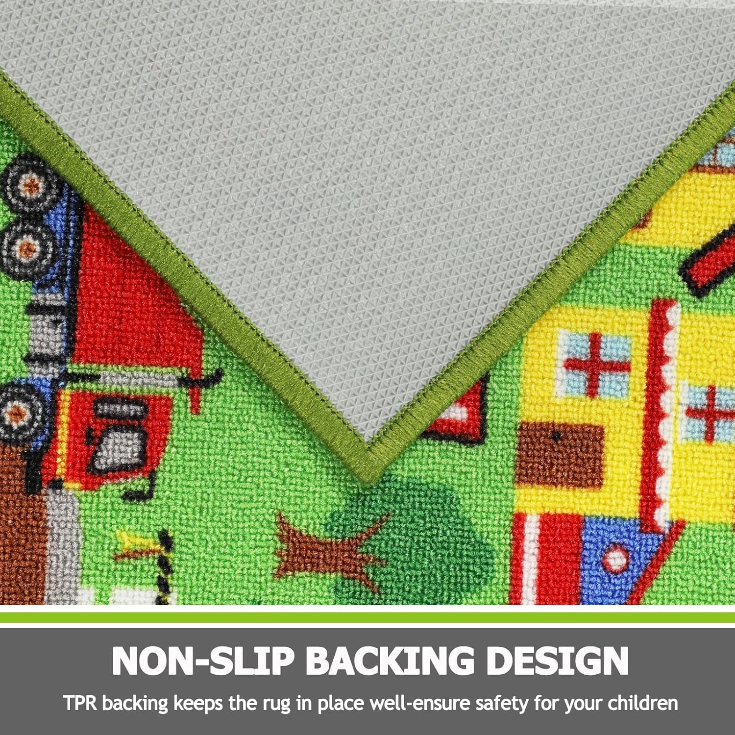 Capslpad Kids Play Mat 160x100cm Non-Slip City Life Play Area Carpet Machine Washable Car Play Mats Short Pile Traffic Road Learning Educational Area Rug for Kids Room Bedroom Playroom Decor, Green - Image 4