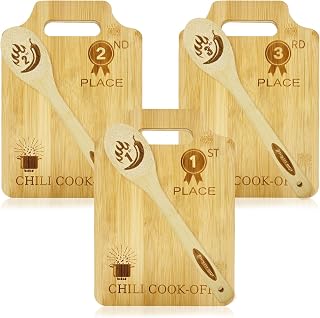 3 Sets Chili Cook Off Trophies with Cutting Board, Spoon, 1st to 3rd Place Chili Competition Gift & Decoration