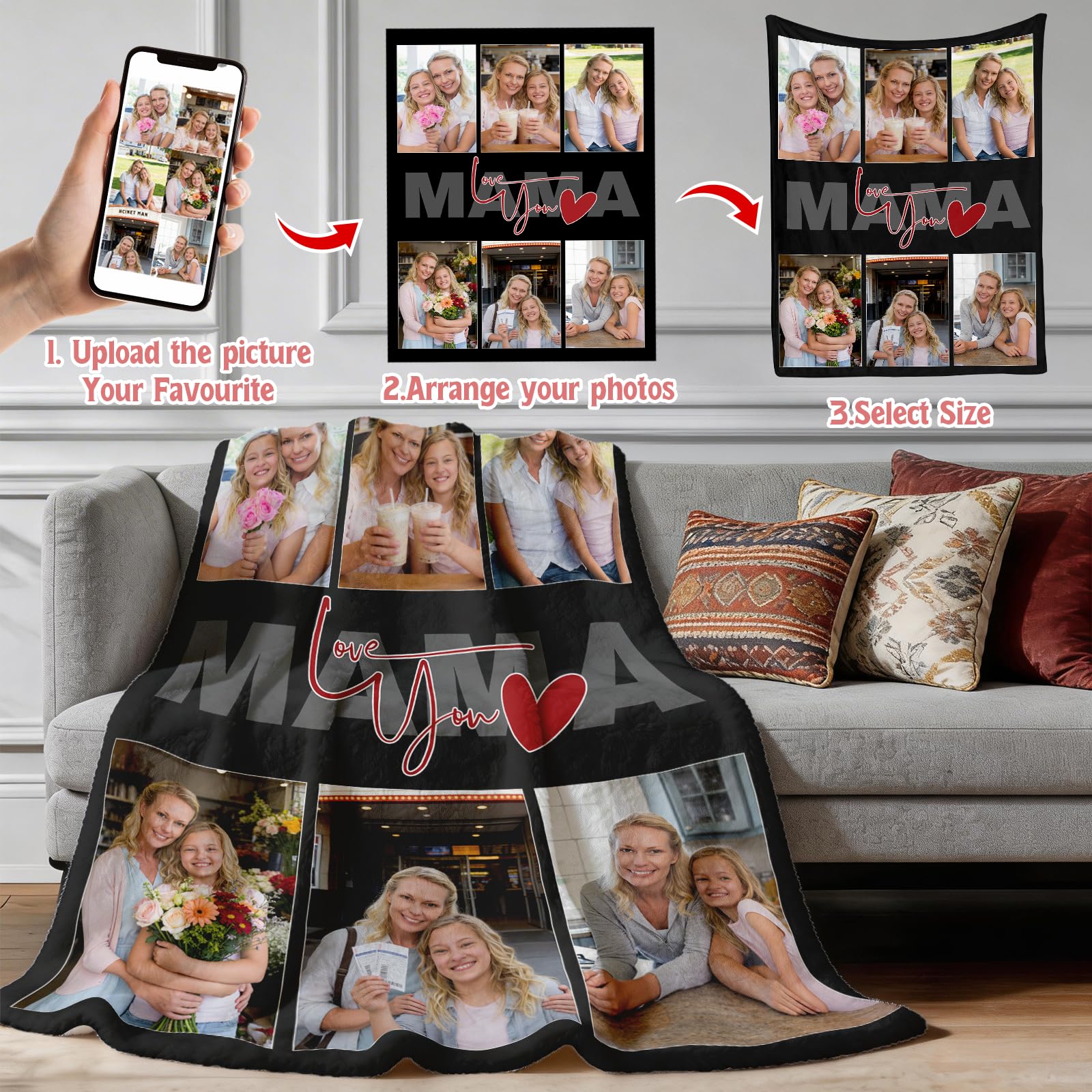 Custom Mom Blanket Throws with Picture, Personalized Blankets Photo Gifts for Mama, Grandma, Wife, Mother's Day, Birthday Gift - 2