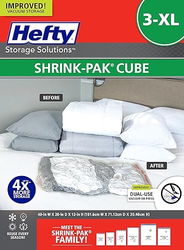 Hefty Shrink-Pak Bolsas de almacenamiento al vacío Bolsas de almacenamiento al vacío ahorradoras de espacio para almacenamiento debajo de la cama,