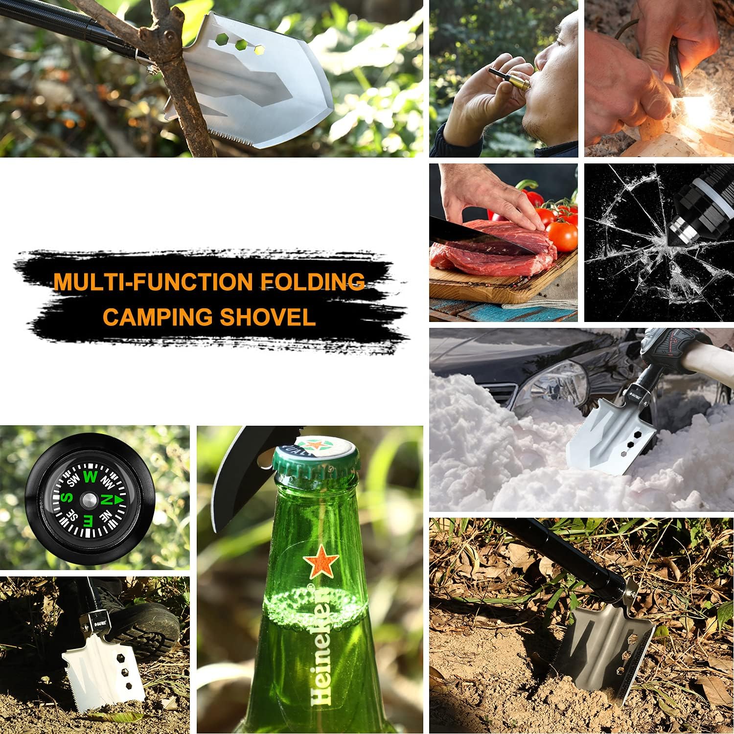 G4Free Camping Shovel,Survival Shovel Multitool,Military Folding Shovel,Tactical Shovel,Camping Multifunctional Shovel 20 in 1 Survival Tools Shovel for Off Roading,Camping,Hiking,Emergency(Silver) : Sports & Outdoors
