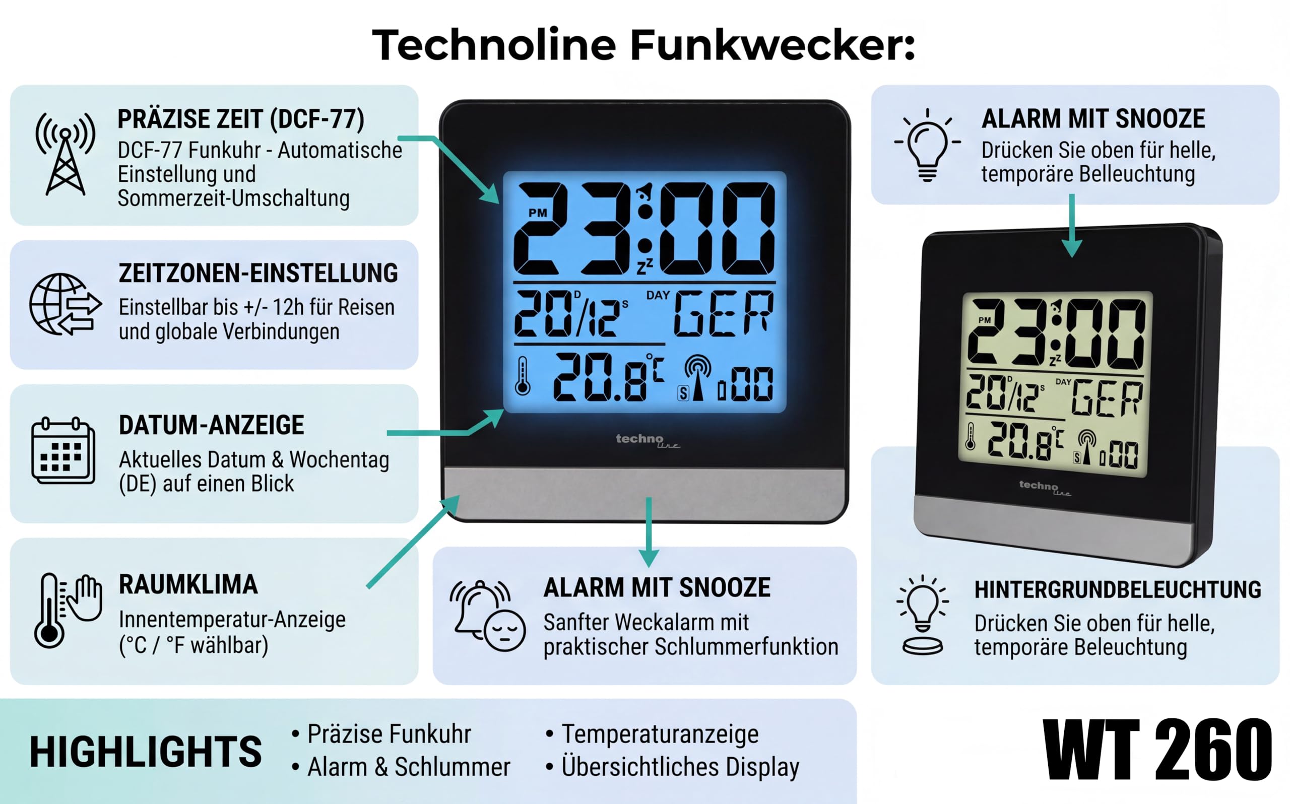Radiobudzik WT 260 z wyświetlaczem temperatury