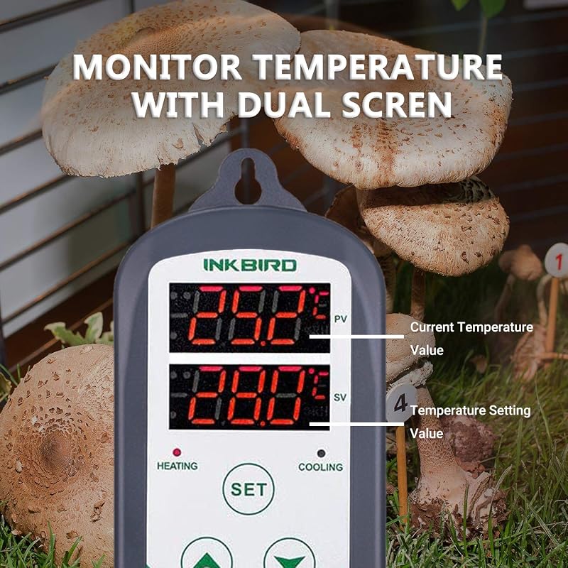 Regulator de temperatură digital Inkbird ITC-308 cu senzor, comutator încălzire-răcire, termostat 230V, putere 2200W, sondă 2m IP68