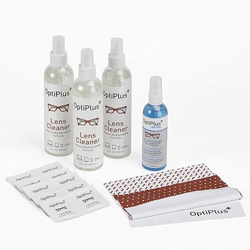 OptiPlus Limpiador de lentes y paño de microfibra XL Premium Pre-Pack (24oz + 2oz Gel)