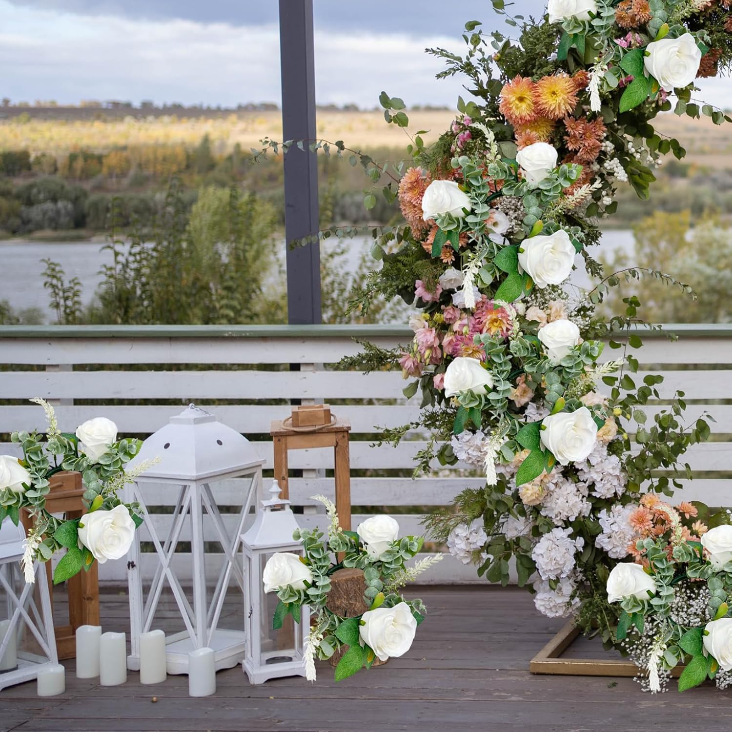 Candle Wreaths Rings 6PCS 7.9 Inch Artificial Rose Floral Candle Rings for Pillars Small Flower Wreath Holder Wedding Centerpieces for Dining Table Decor White