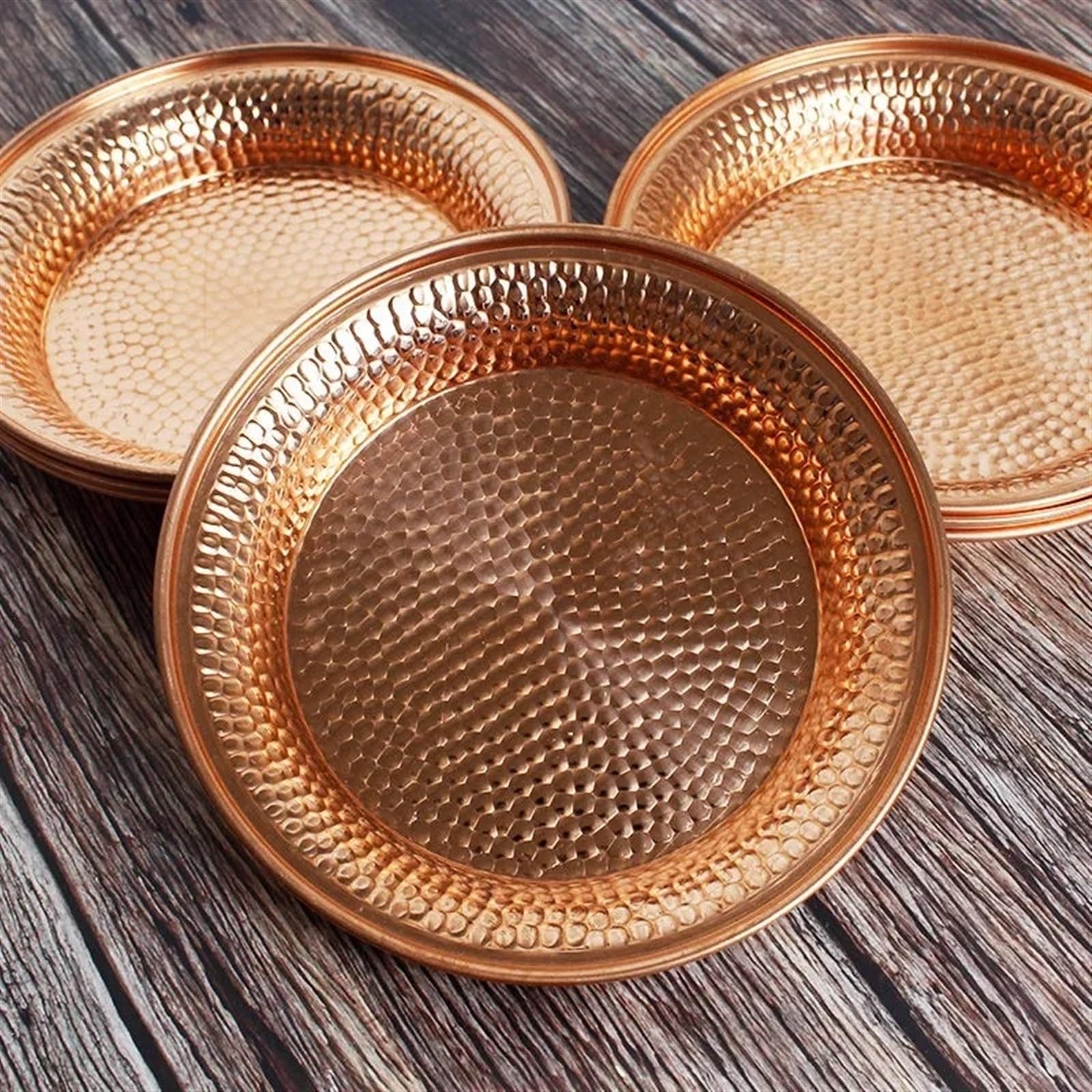 Zestaw 7 talerzy sałatkowych z czystej miedzi o średnicy 18,2 cm. Eleganckie talerze obiadowe na desery, owoce, pieczywo, przekąski, luksusowa dekoracja kuchni i jadalni, prezent ślubny(18.2cm)