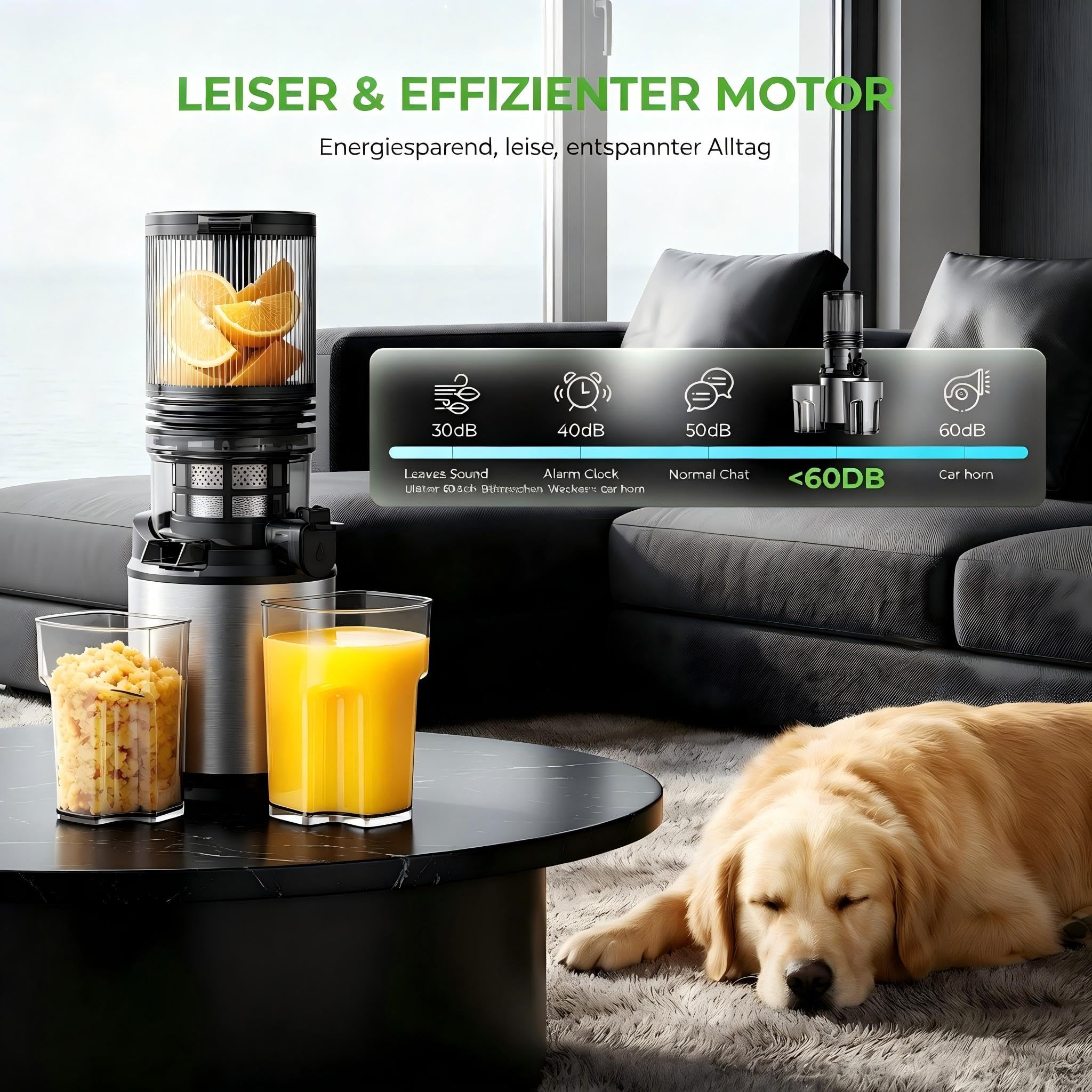 Entsafter Saftpresse mit 130mm Breiter Einfüllschacht 250W Kaltpress Entsafter für Ganze Früchte & Gemüse 2L Slow Juicer mit 2 Gläsern Leicht zu Reinigender BPA-frei Hohe Saftausbeute Entsafter