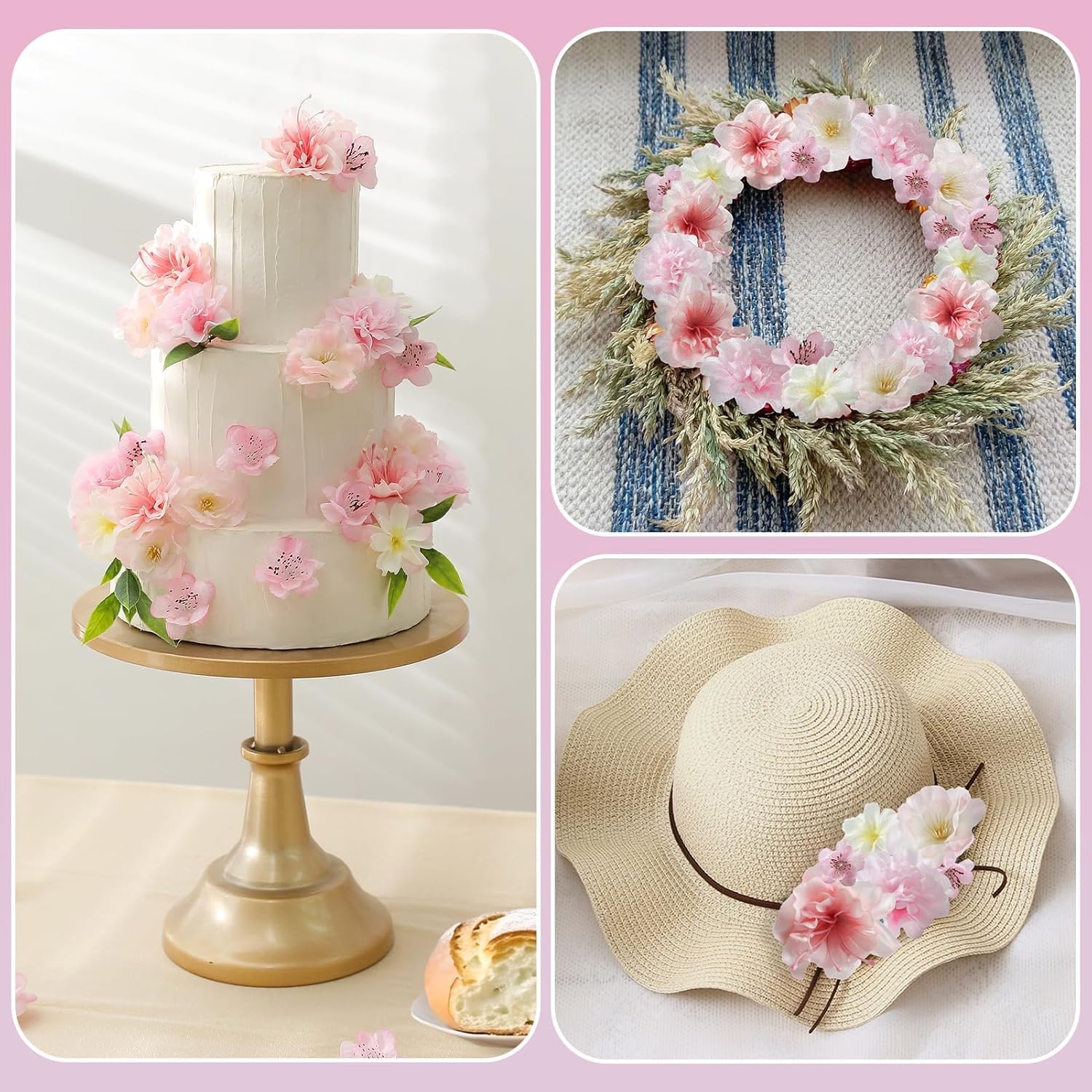 180Pcs Mini Fake Flower Heads Pink Small Silk Faux Flower Heads Artificial Rose Daisy Multicolor Flowers Bulk for Cake Crafts DIY Graduation Cap Wedding Hair Dresses Wreath Party Home Decor