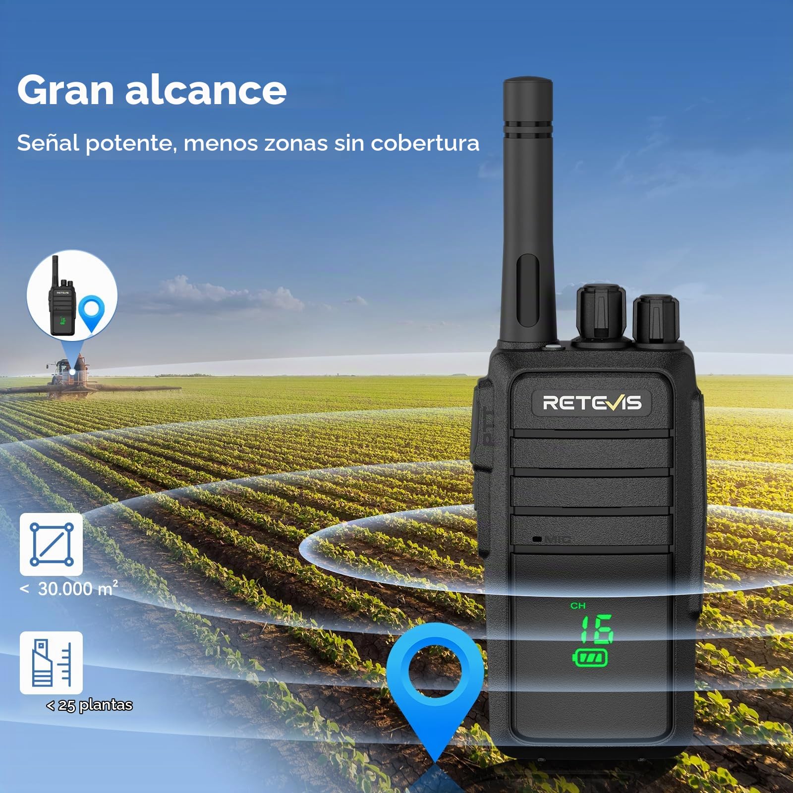 Retevis RT21H Walkie-Talkie para Adultos, sin Licencia, con Pantalla Oculta, IP54, Carga Tipo C, Alarma de Emergencia VOX, Radio Bidireccional para Senderismo, Camping y Escuela (2 Unidades, Negro)