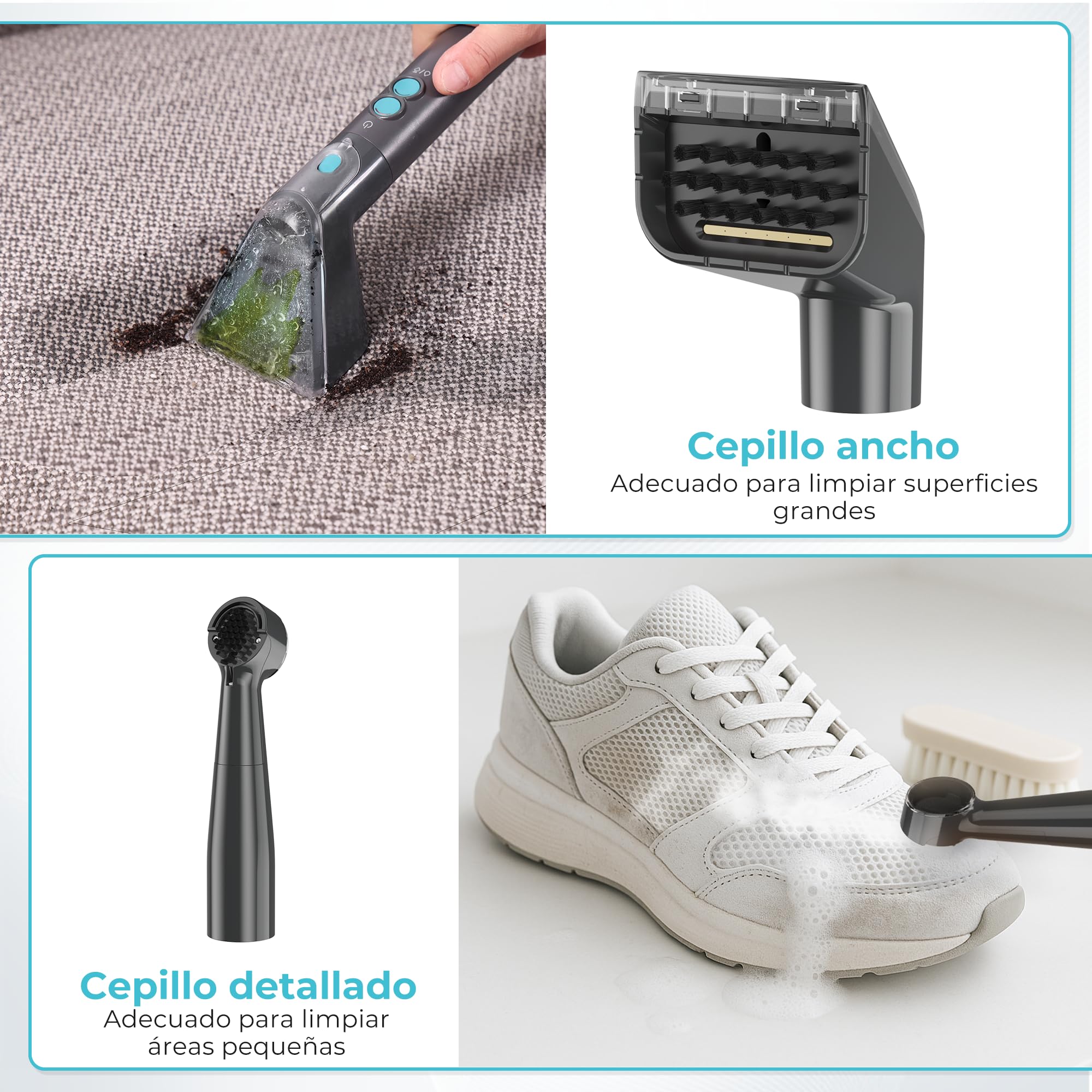 UMI Limpiador a Vapor y Aspiradora de Tapicerías, Limpieza Profunda | con 4 Modos, Calefacción 1200W, con Detergente y Cepillos, Para Sofás Colchones Alfombras, Depósitos 1,2L y 1,1L