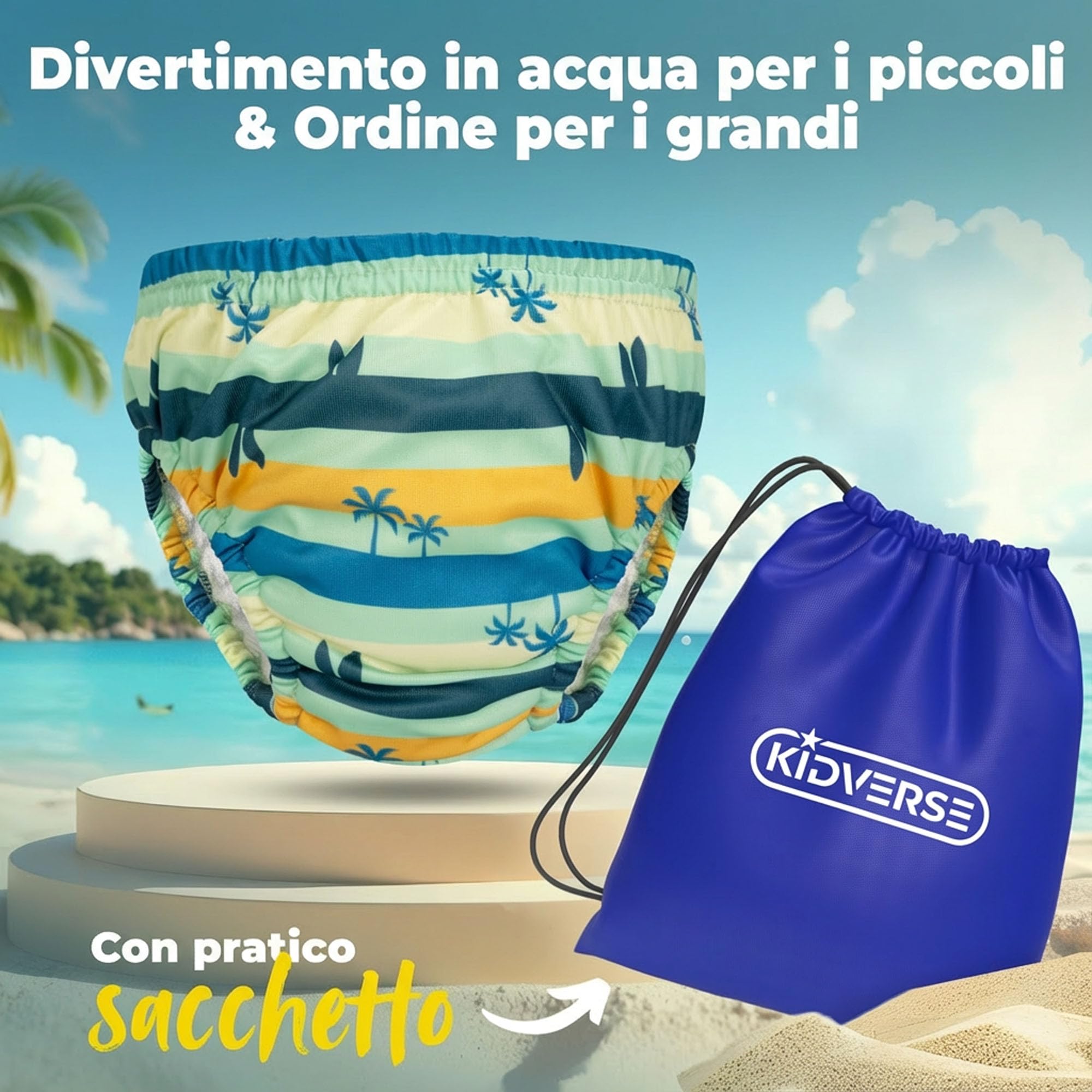KIDVERSE Pannolini da nuoto riutilizzabili per neonati 1-2 anni con borsa