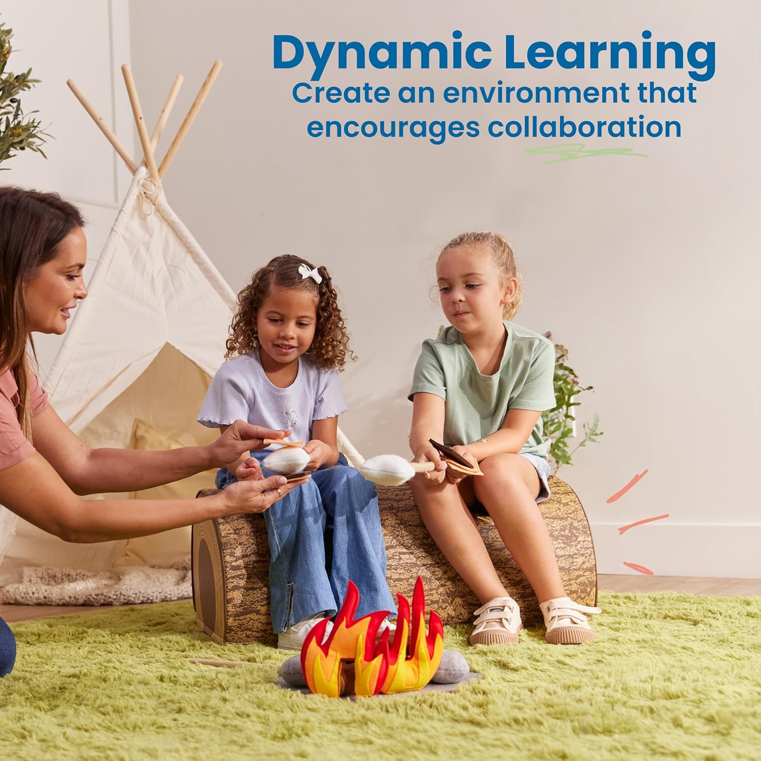 ECR4Kids SoftZone Tree Log Saddle Bench, 12in, Kids Bench, Chocolate