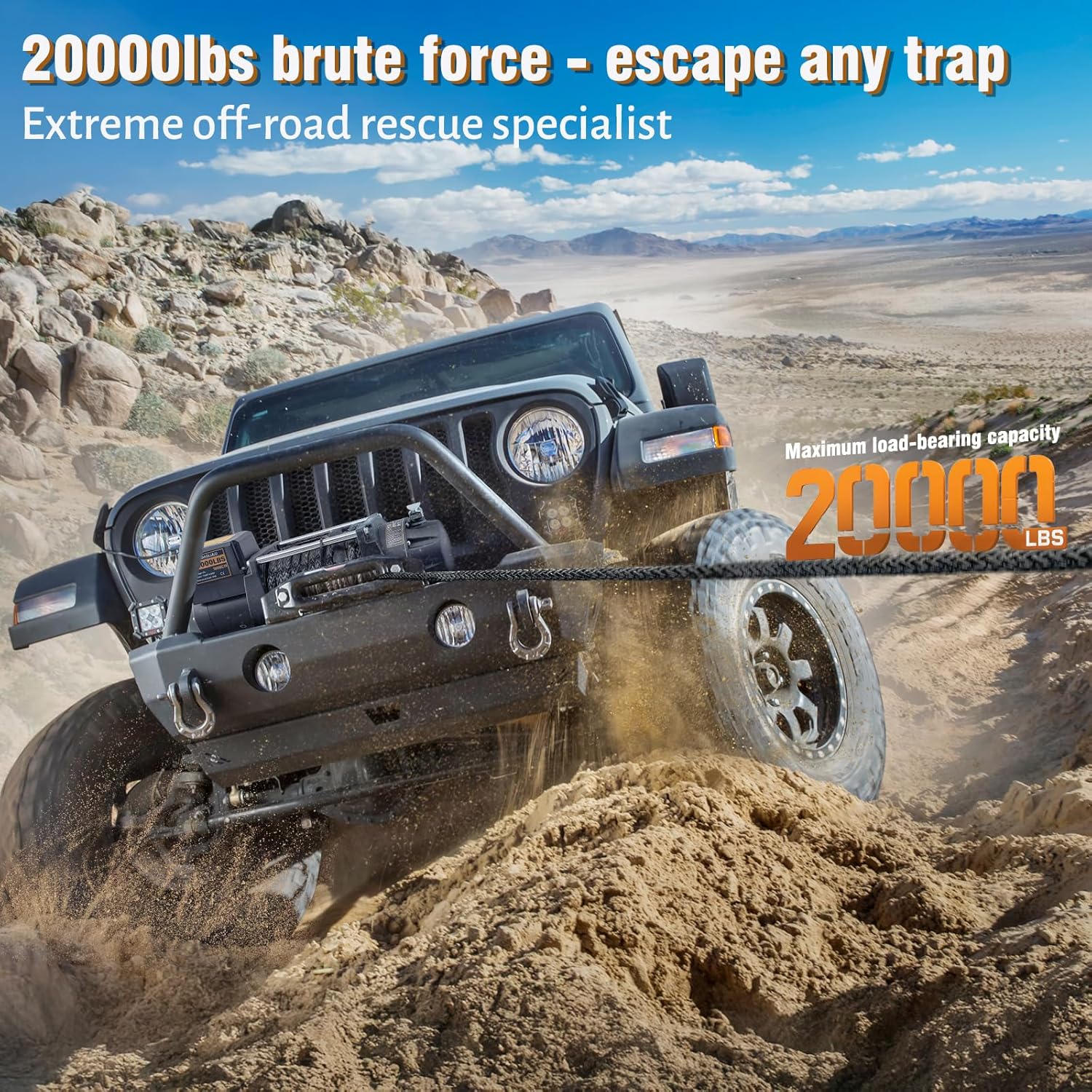 12V Electric Winch,20000LBS Load Capacity Trailer Winches with Synthetic Rope Towing Winches for Jeep Truck SUV,with Wired Handle and Wireless Remote