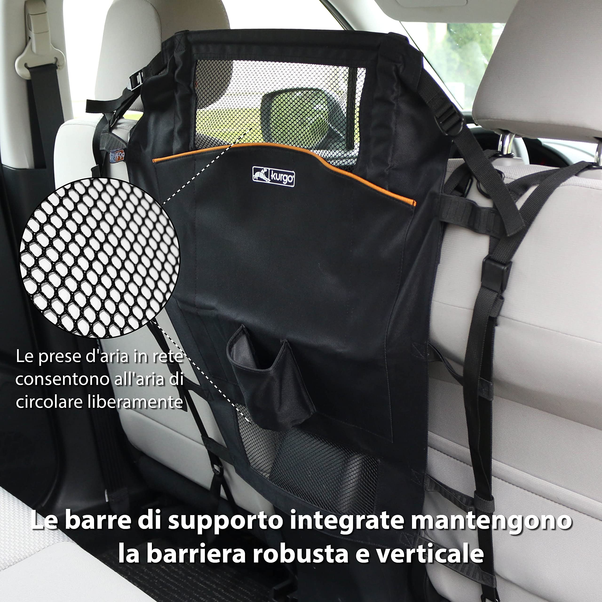 Kurgo - Barriera per Sedile Posteriore Auto per Cani - Progettata per Limitare le Distrazioni alla Guida con Rete Superiore che Migliora la Visibilità