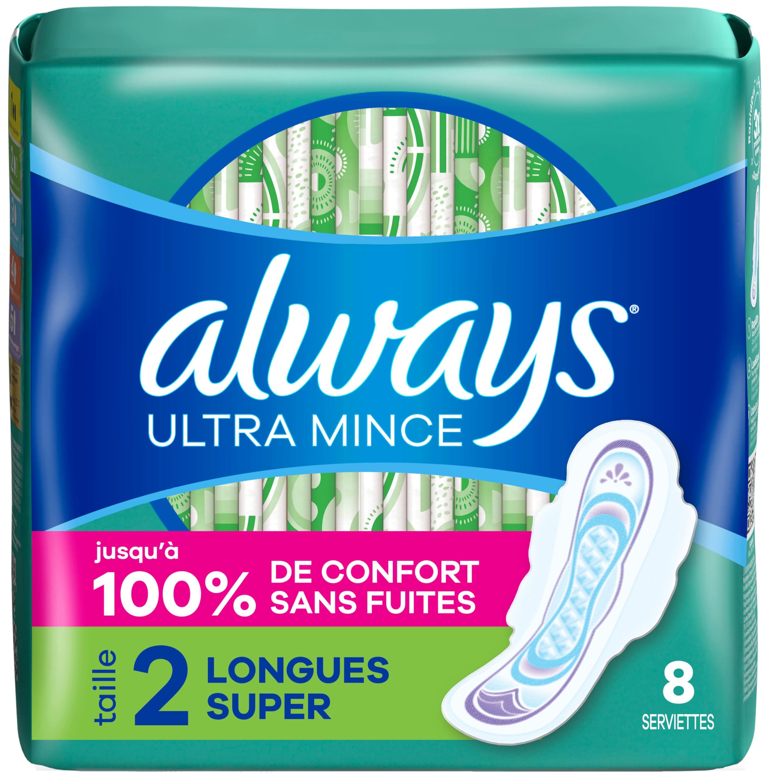 Always Ultra Thin Feminine Pads with Wings for Women, Size 2, Long Super Absorbency, Unscented, Up to 100% Leak-Free Protection, 8 Count - 3