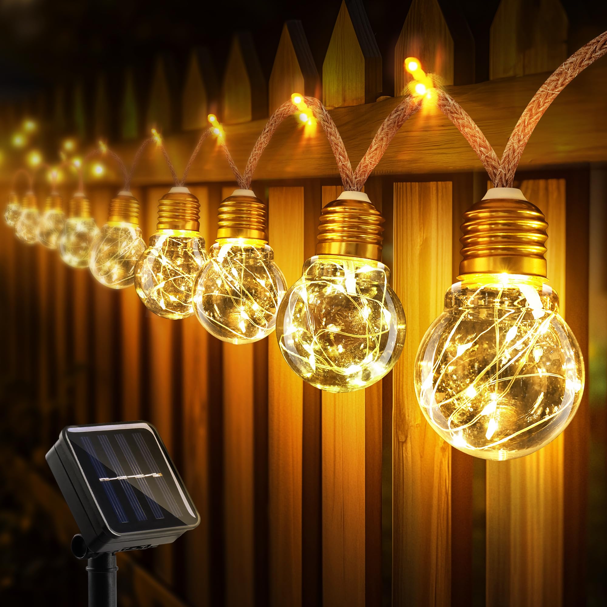 BrizLabs Guirnalda de Luces Solares Jardín, 8.2M LED Cadena de Luz Solar Exterior con 16 Bombillas Impermeable 8 Modos Guirnaldas Luminosas Exteriores para Balcón Terraza Fiesta Cámping, Blanco Cálido