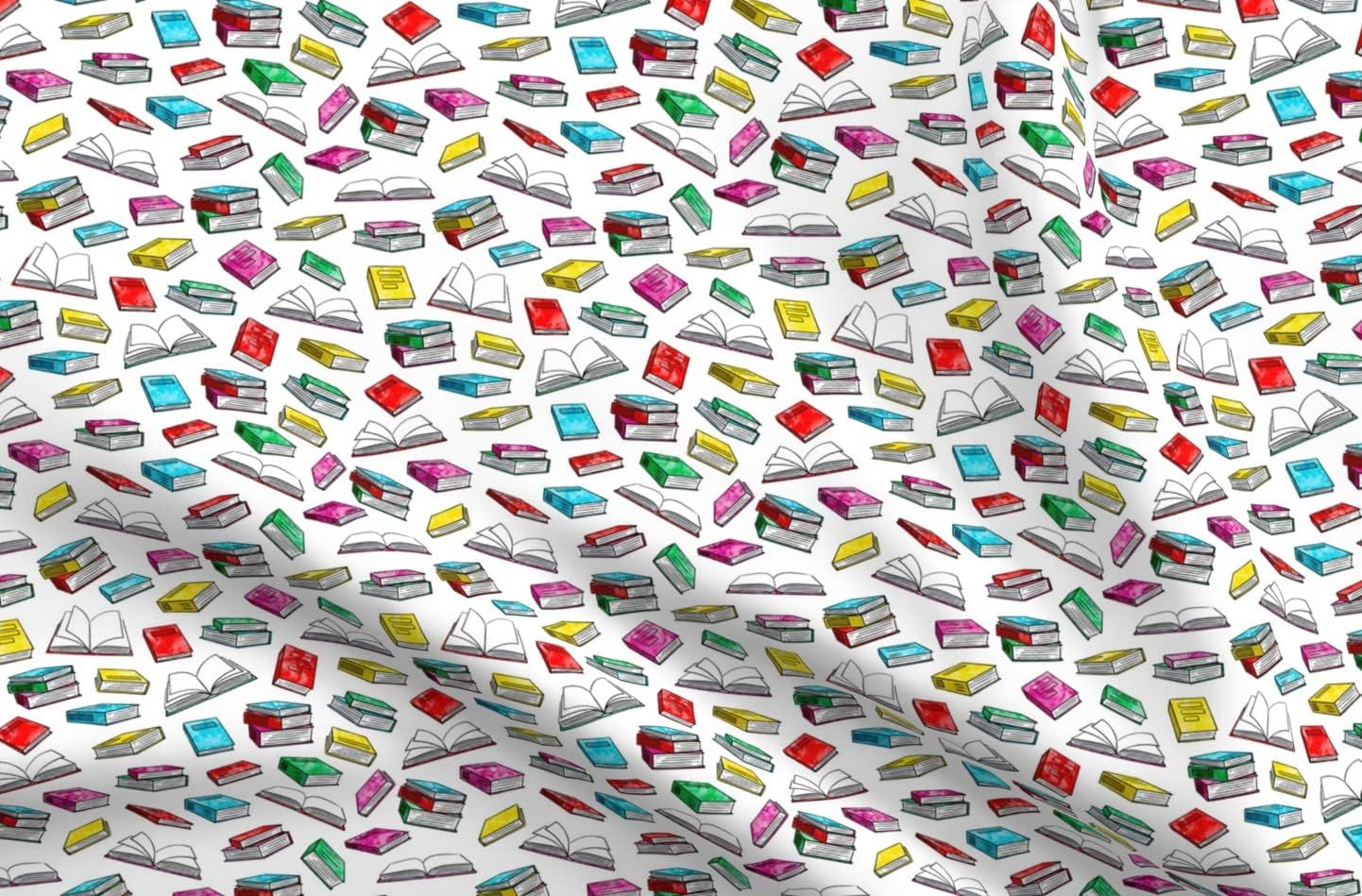 Spoonflower Fabric - Books Watercolor Bold Book Trendy Back School Librarian Cute Kids Printed on Upholstery Velvet Fabric Fat Quarter - Upholstery Home Decor Bottomweight Apparel