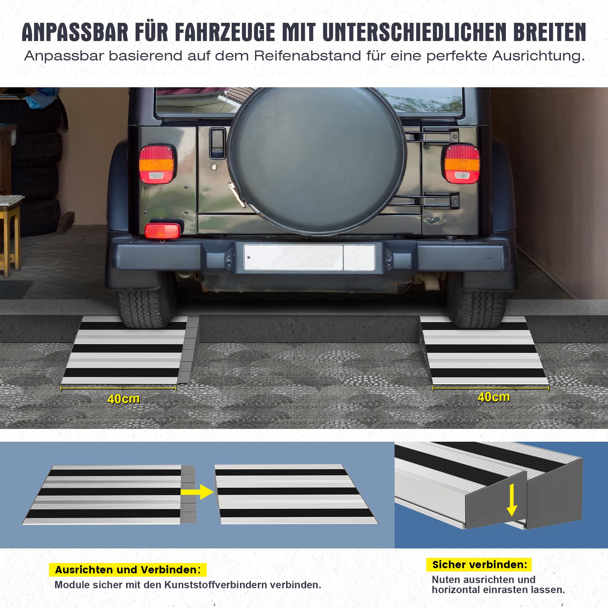 Rampa modular de aluminio para puerta de casa, escalones, ajustable y antideslizante, para sillas de ruedas, cochecitos, etc. Capacidad de carga de 500 kg (7,6 cm de altura)