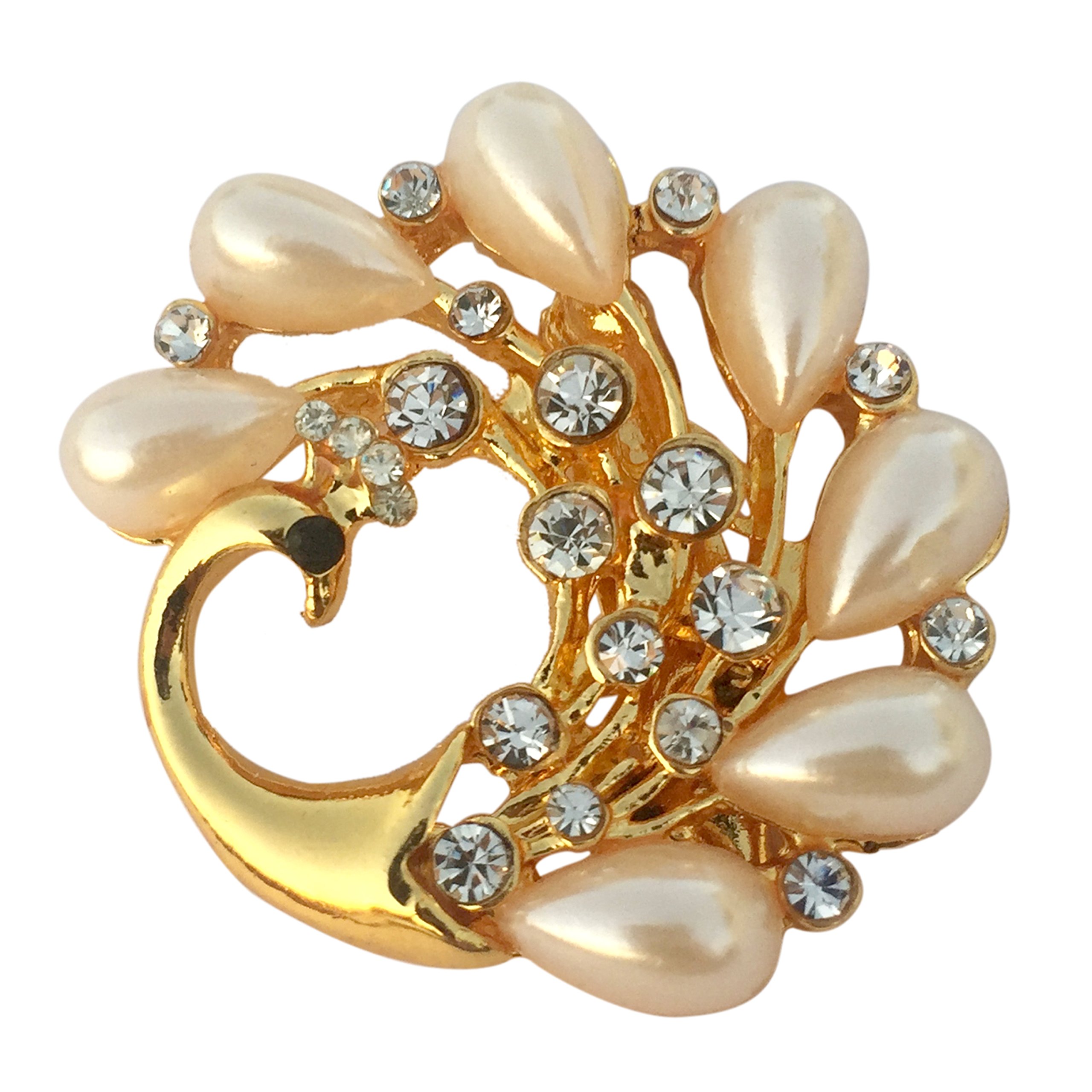 FURE Pearl Peacock Brooch, Metal, crystal