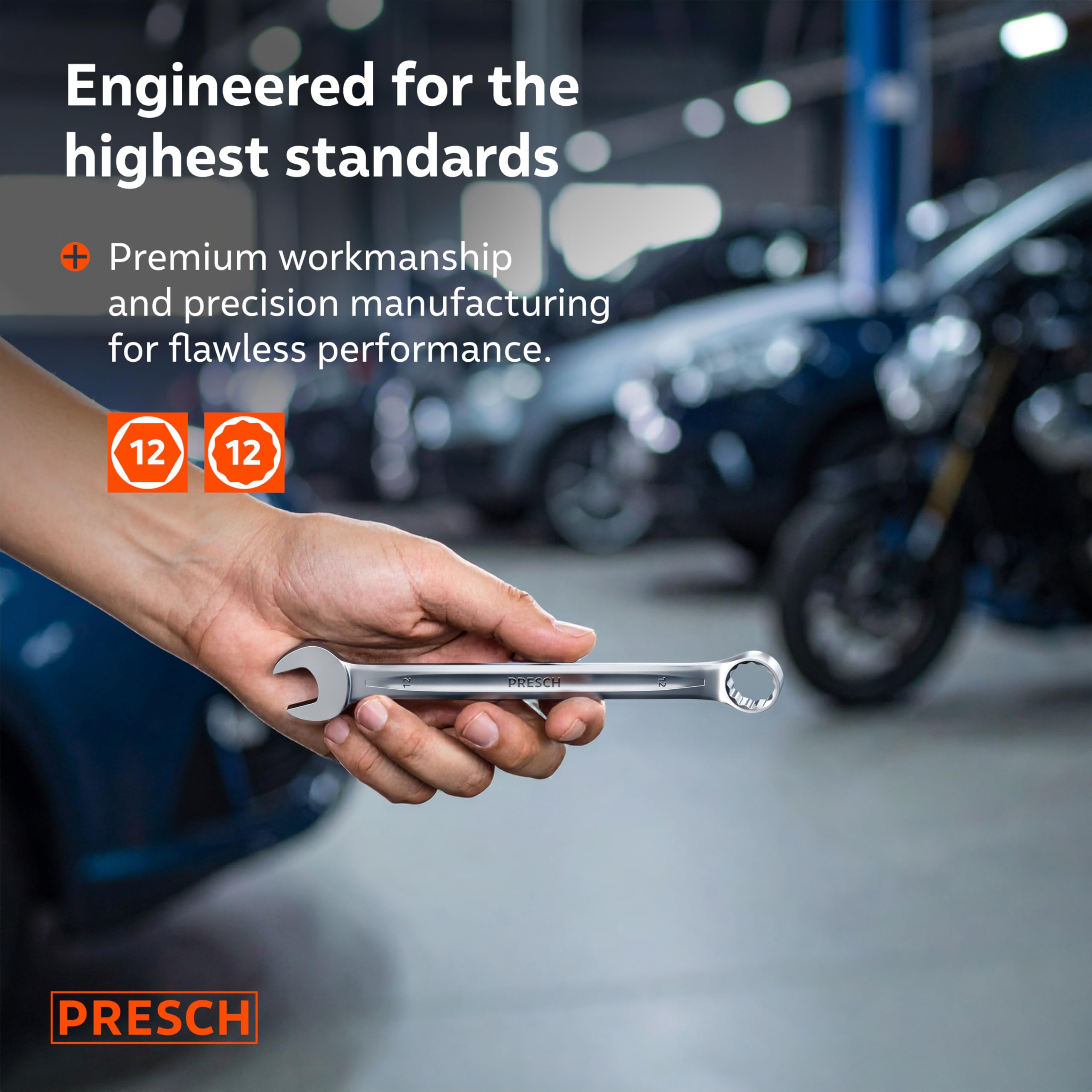 PRESCH Combination Spanner 12mm, Precision-machined & exceptionally Robust Spanner, 15° Angled for Tight-Space Work - Image 2