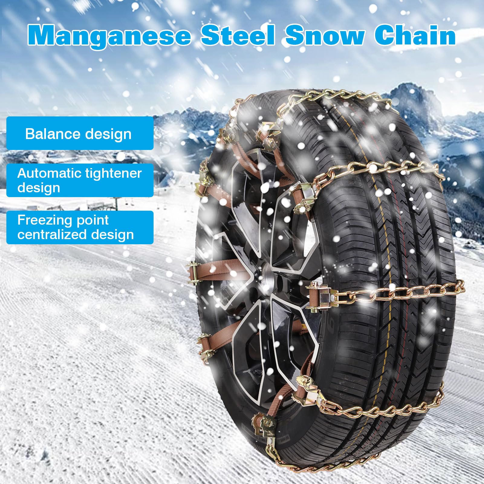 Catene di trazione per auto, 300 g, in acciaio al manganese | catena da neve per pneumatici per il freddo, catene di trazione per auto, SUV, pickup, camion, catene regolabili per pneumati