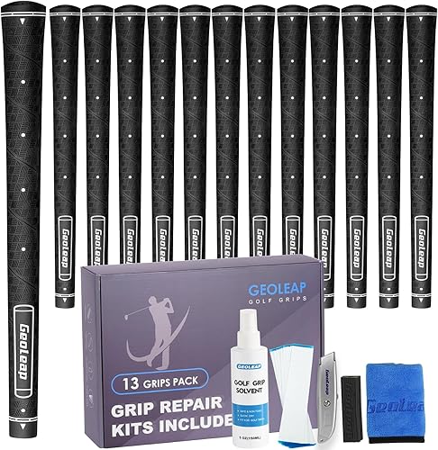 Geoleap Juego de 13 empuñaduras de golf con 15 cintas y agarres con todos los kits de reparación para elegir, el punto de memoria ayuda a la
