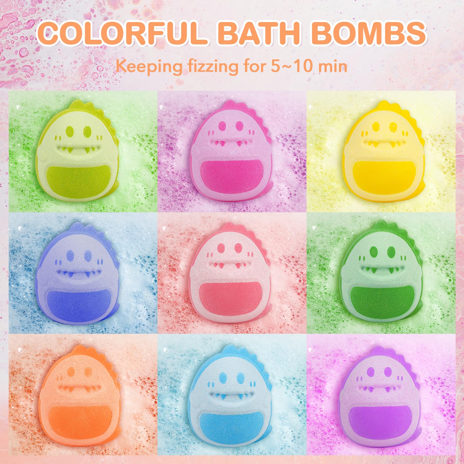 SHUCHING 9 Grande Bombas de Baño Dinosaurio Niños con Sorpresa, Bolas de Baño Sales Infantiles con Juguetes, Set de Regalos Orgánico Natural para Cumpleaños Fiestas
