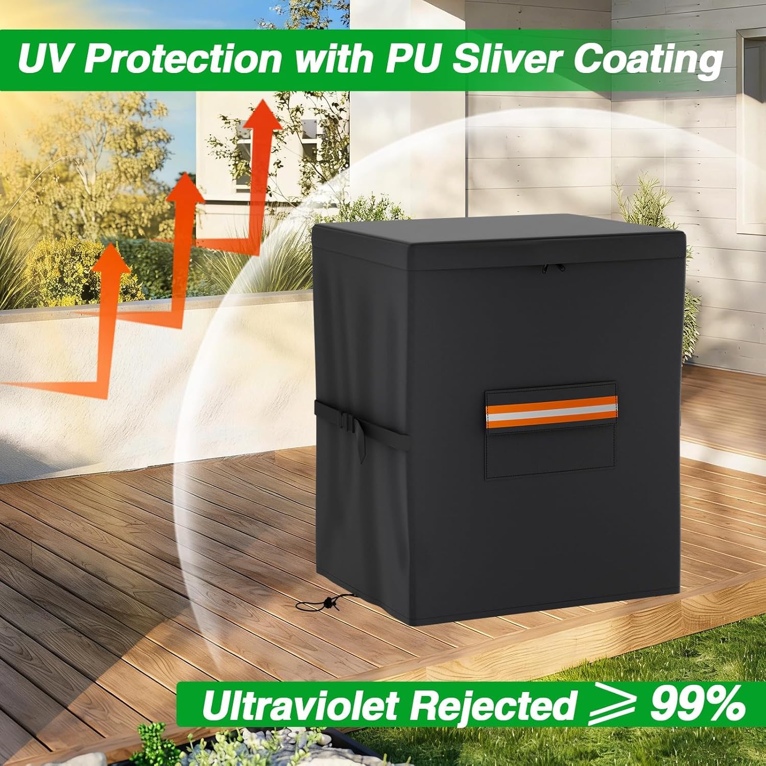 EVRBUL Chest Freezer Cover Heavy Duty Waterproof Outside 5.0 Cubic Feet Deep Freezer Cover Rain,Dust,Windproof with Zipper Pocket Reflective Strips Air Vents Buckles 28"W×23"D×34"H