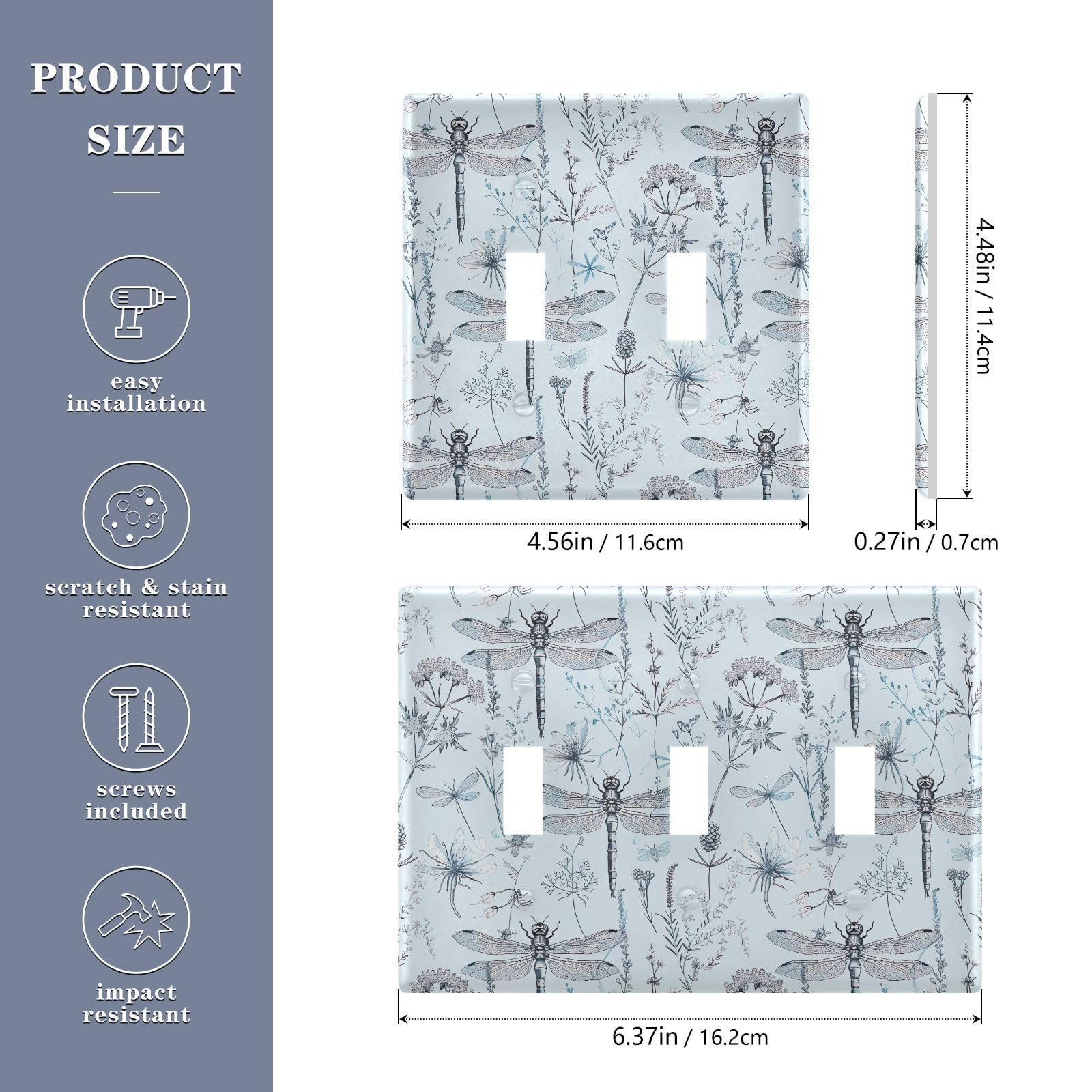 UMIRIKO Dragonfly Flowers Floral Blue Light Switch Cover Plate Covers Decorative Double Toggle Home Decor 202b5388