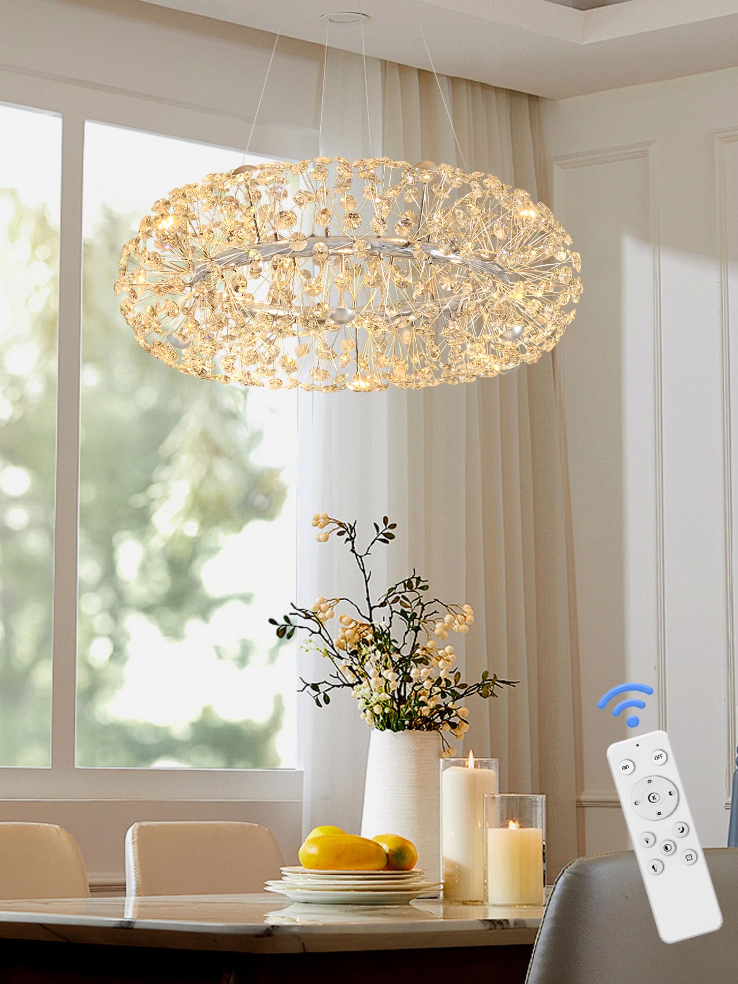 modern chrome crystal chandeliers 8 lights firework dandelion sputnik chandelier light fixture dimmable pendant lighting 24'' modern round chandelier for dining room bedroom kitchen living room