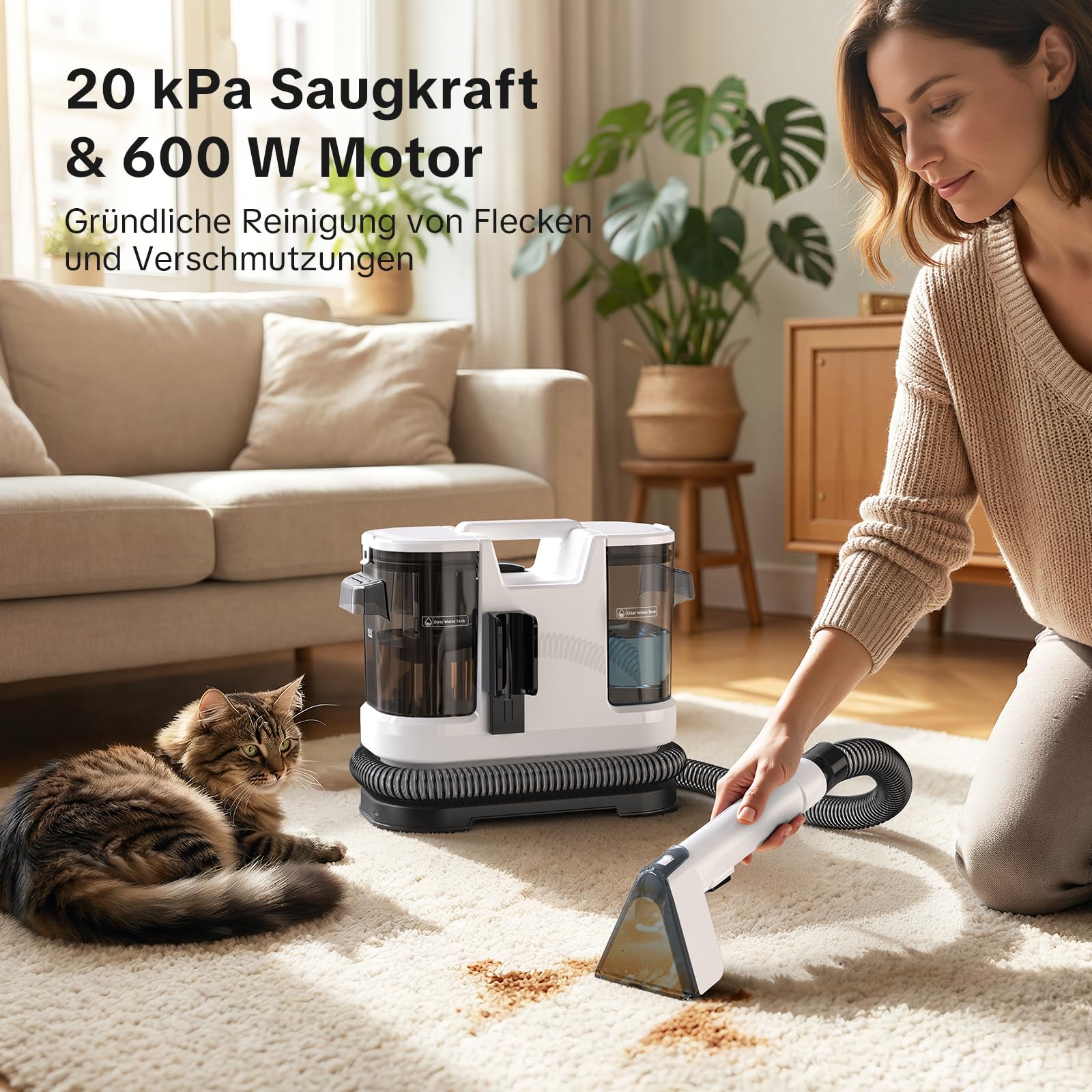 Lubluelu Polsterreiniger Gerät, 1400 W, 20kPa, erhitzt Wasser in 10 Sek.