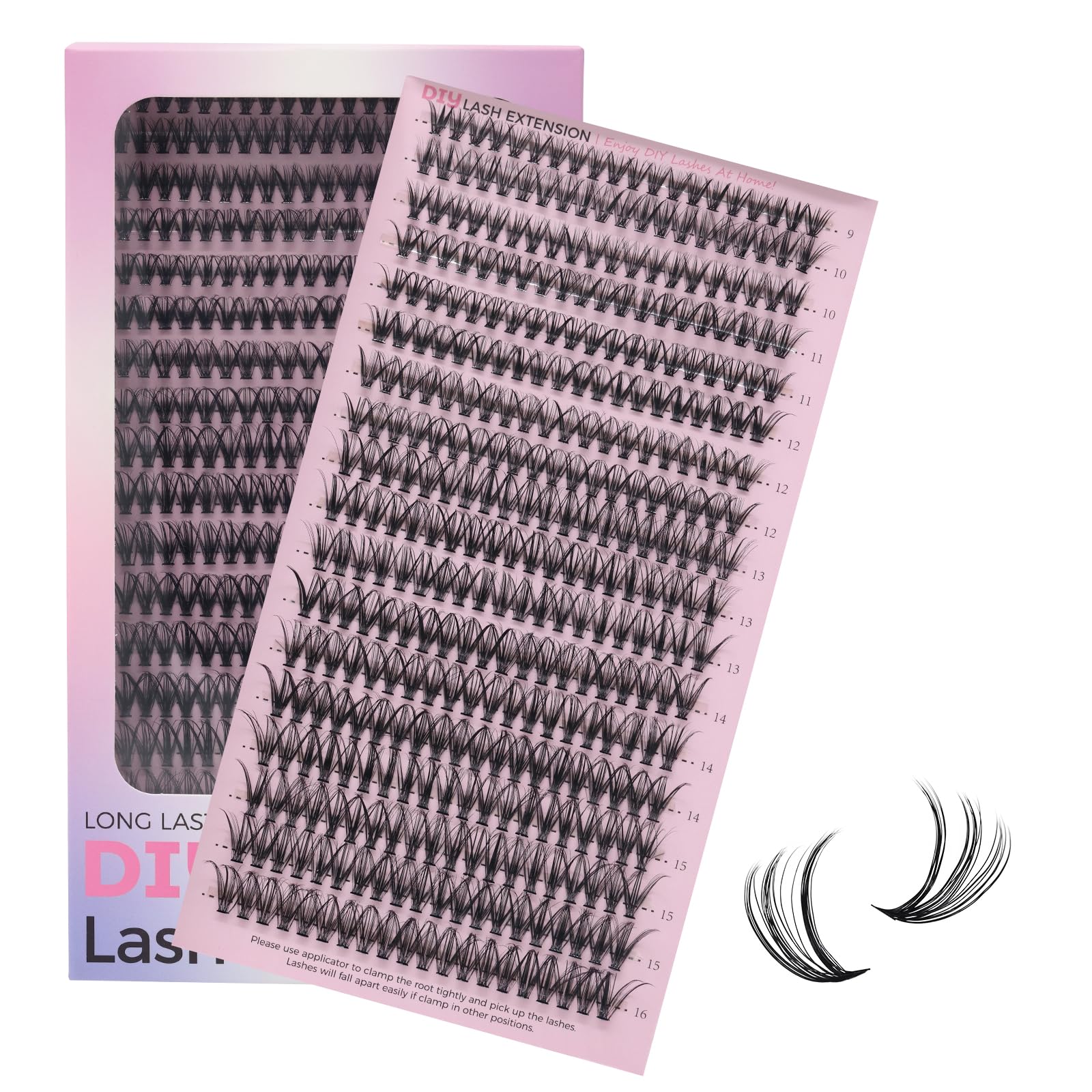 Miuffue 360 PCS Individual Cluster Lashes D Curl 0.07D 9-16mm MIX 30D Eyelash Extensions Reusable False Lashes Long Faux Mink Eyelash Clusters