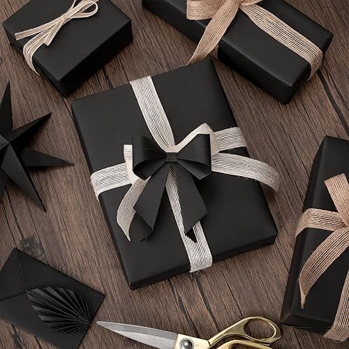 Miniatura 6 de MIMUTI Papel de regalo de estraza negro  Papel de regalo de color sólido perfecto para hacer bricolaje, bodas, cumpleaños, Navidad, proyectos de