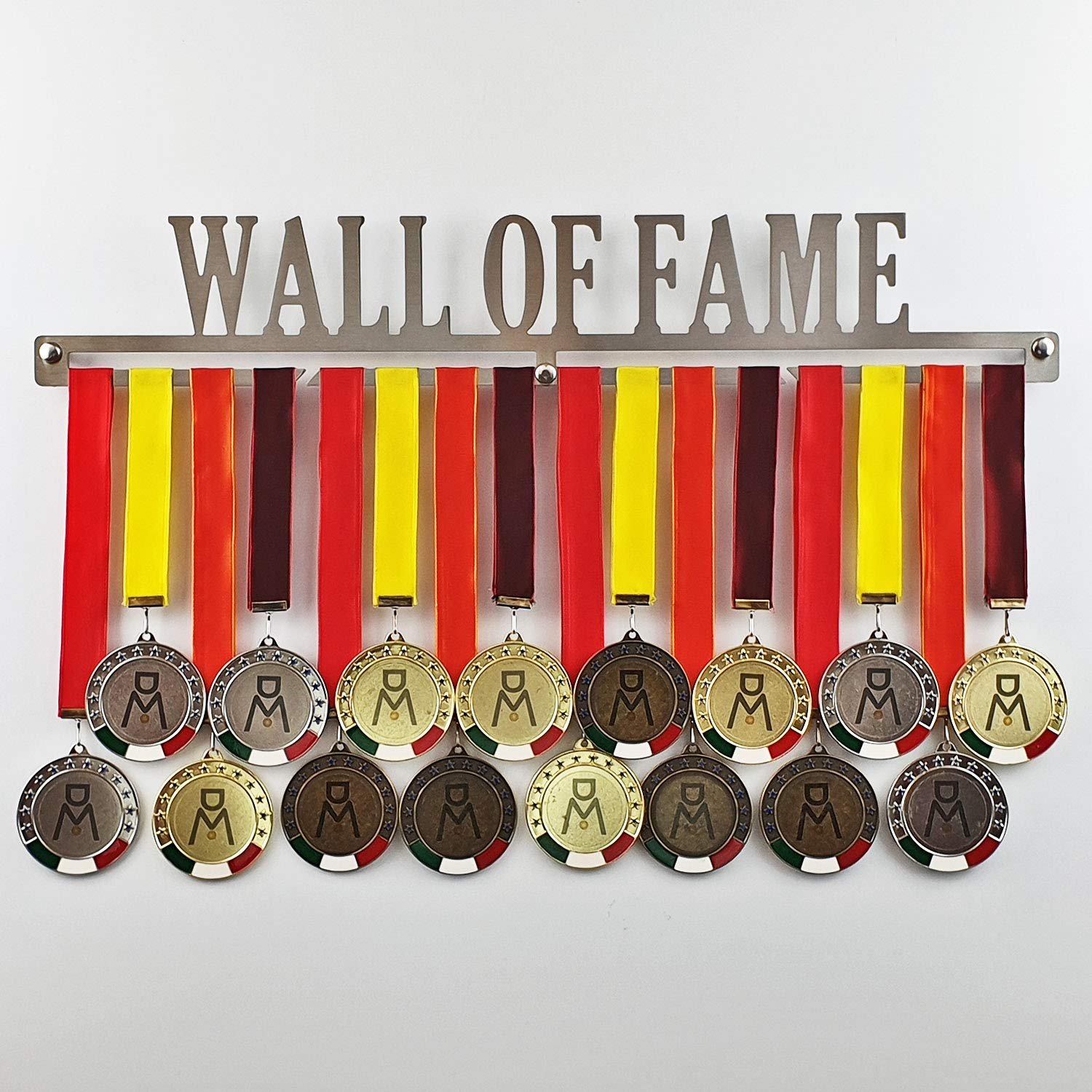 MEDALdisplay Wall of Fame - Medaillen Aufhänger - Wandhalterung für Sportmedaillen - Medaillenhalter - Sport Medal Hanger - Gebürsteter Edelstahl - 100% Made in Italy