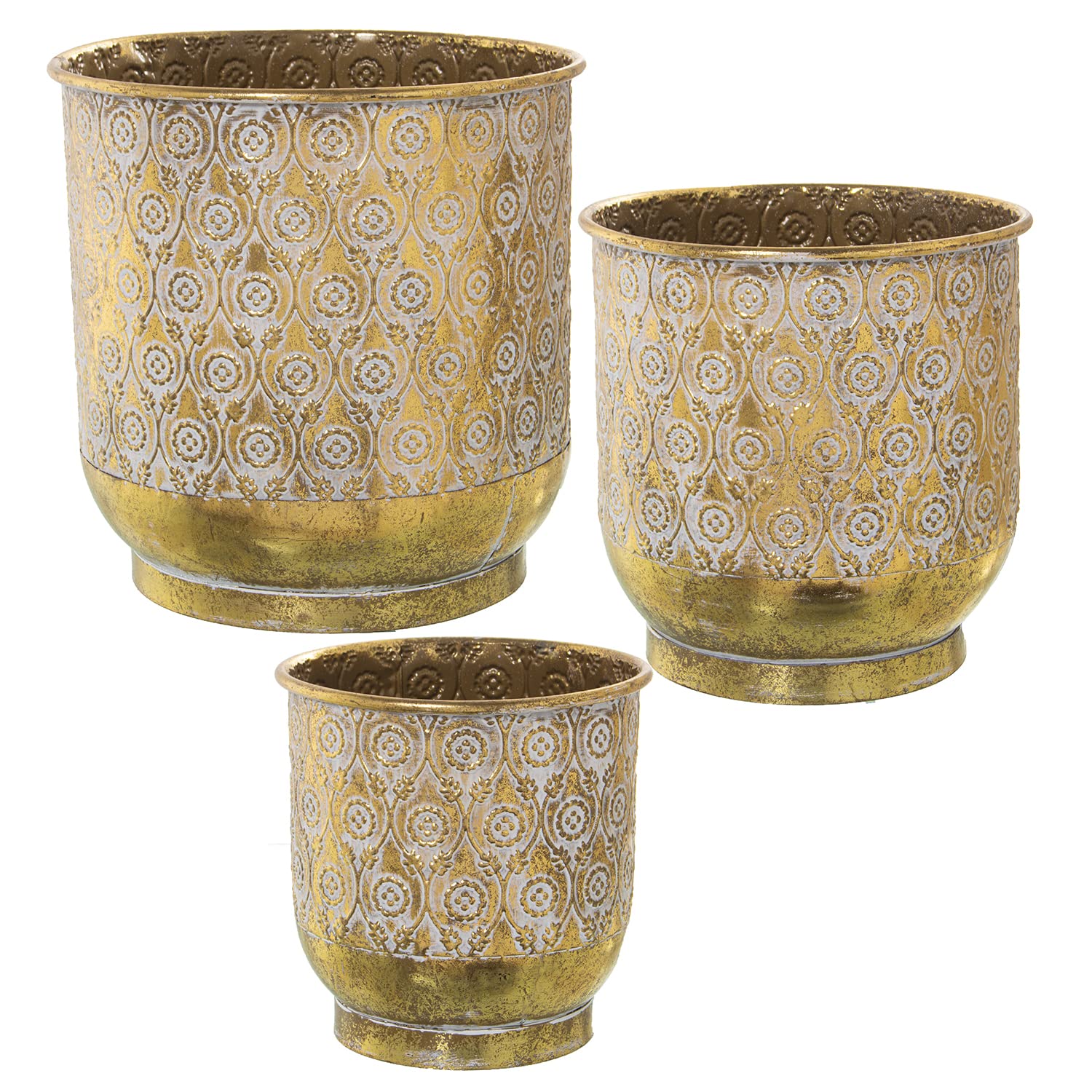 Set de 3 maceteros métal blanc et or pour donner de la hauteur à vos plantes