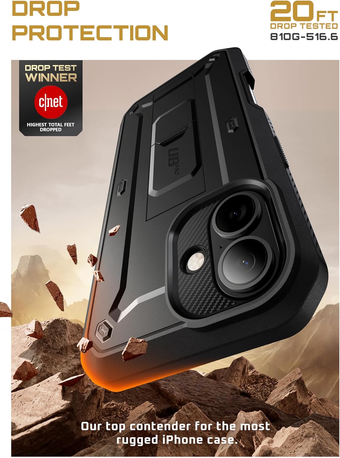 SUPCASE for iPhone 17 Case with Camera Control Button (Unicorn Beetle Pro), [Built-in Kickstand & Screen Protector] [Military-Grade Protection] Full Body Heavy Duty Phone Case, Black - Image 3