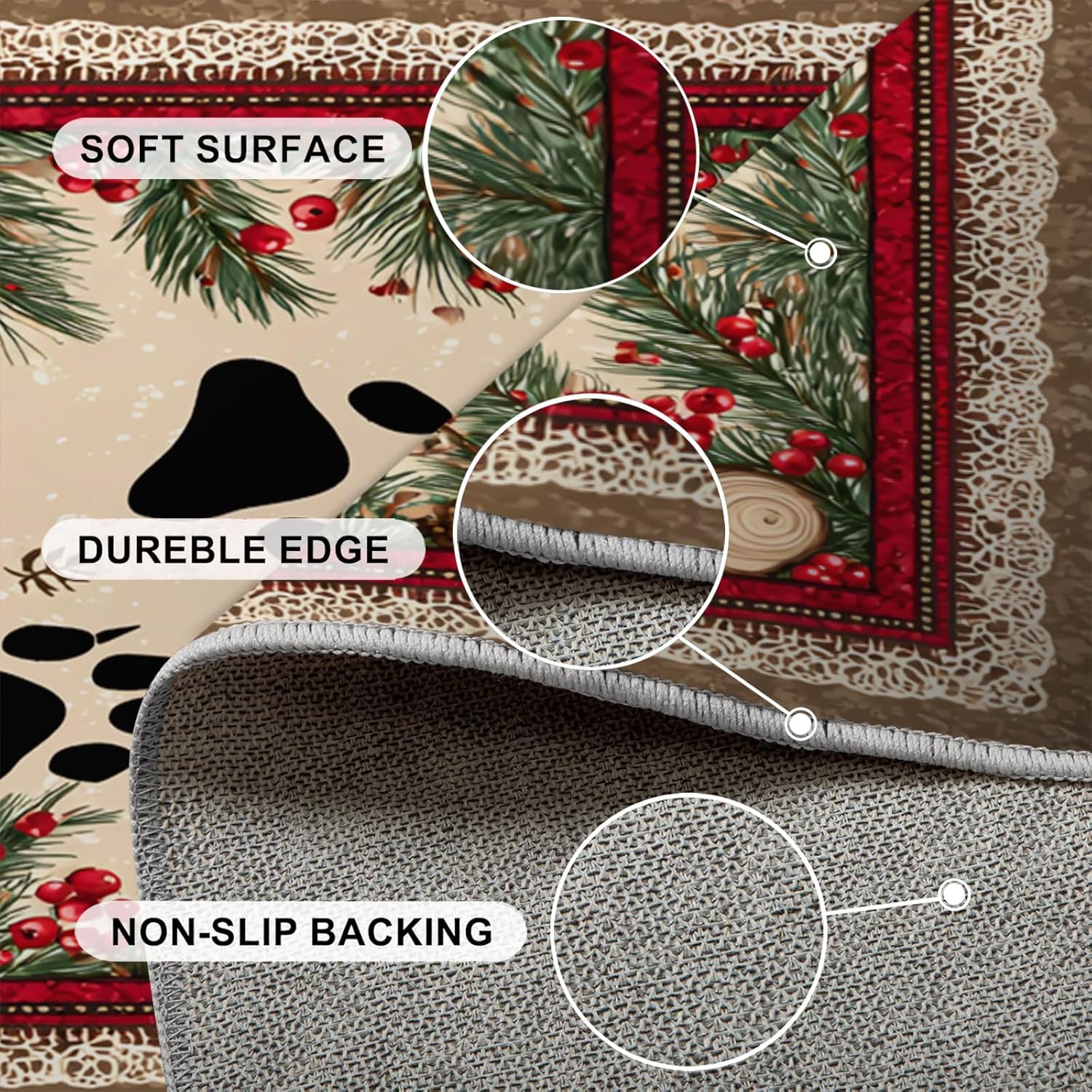Christmas Bear Runner Rug 2x8ft, Vintage Western Cabin Rug for Kitchen, Paw Print Rugs, Soft Washable Hallways Mats for Floor - Retro Country Style Home Decor